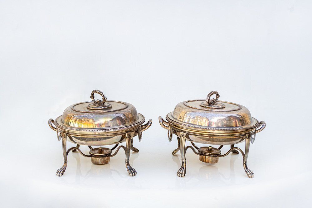 Silver Plated Metal Chafing Dishes From Lambert London, 1920s, Set Of 2