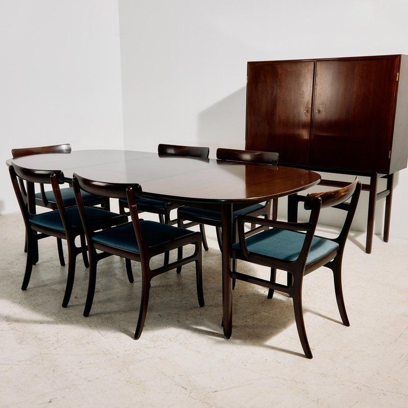 Rungstedlund Mahogany Dining Set By Ole Wanscher For Poul Jeppesen Møbelfabrik, 1960s, Set Of 8