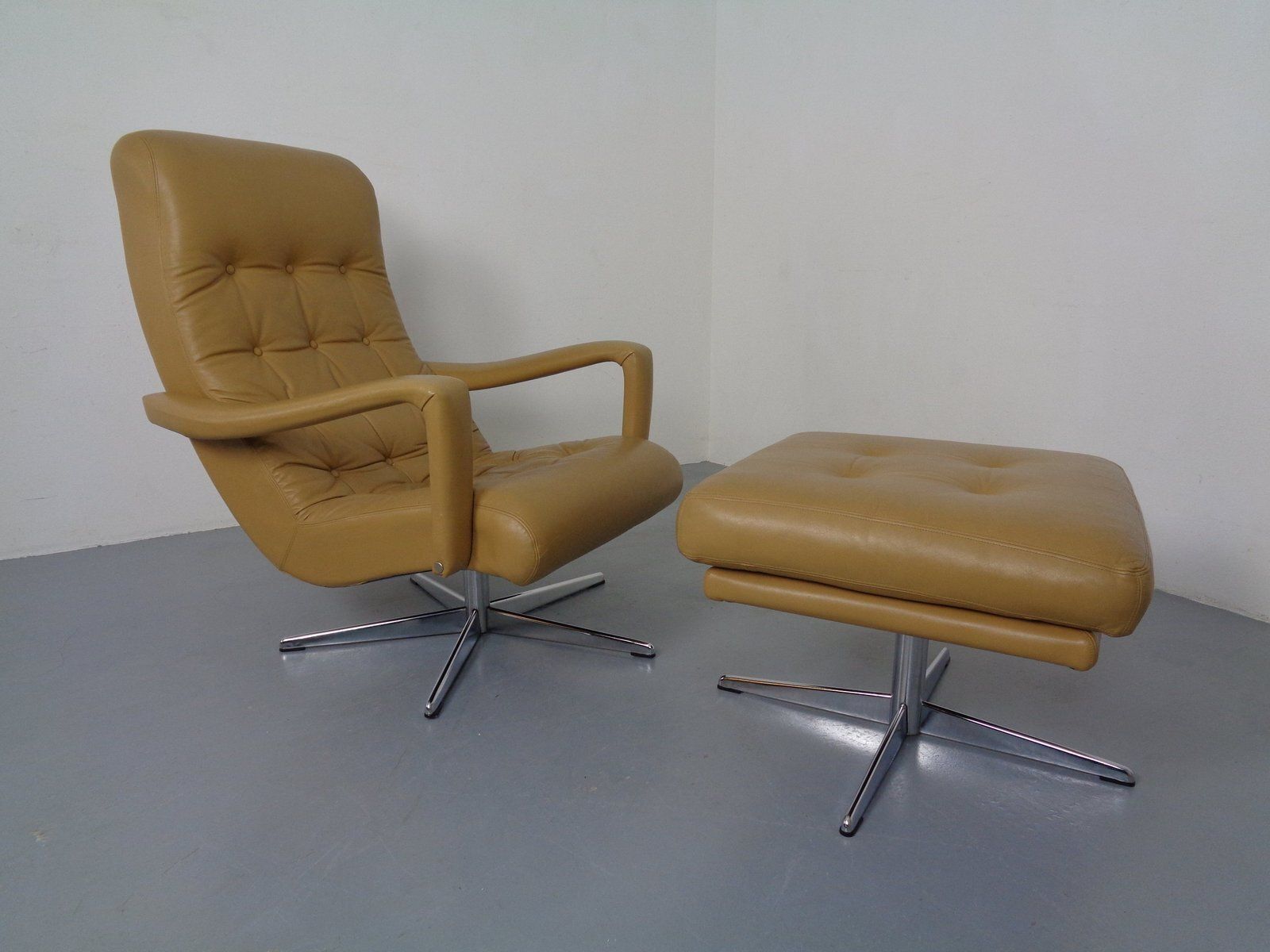 Set Of Leather Swivel Easy Chair And Ottoman, Switzerland, 1960s photo furniture