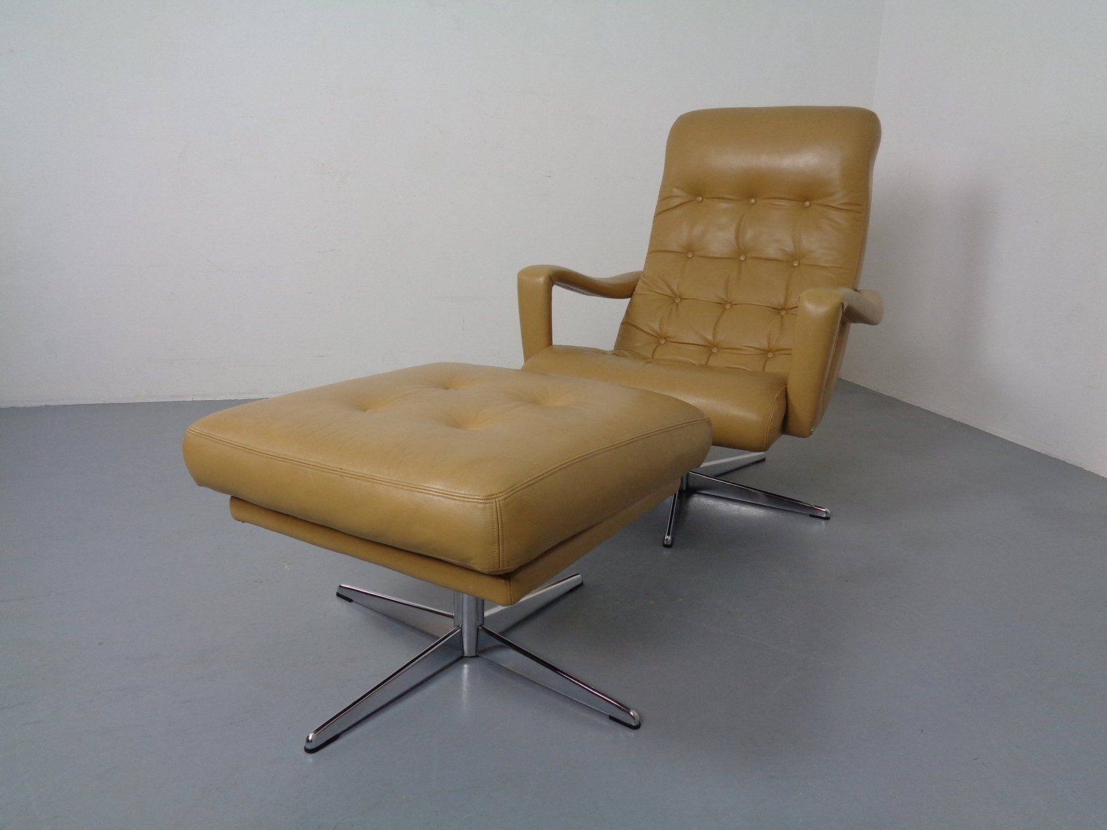 Set Of Leather Swivel Easy Chair And Ottoman, Switzerland, 1960s photo 1081.0