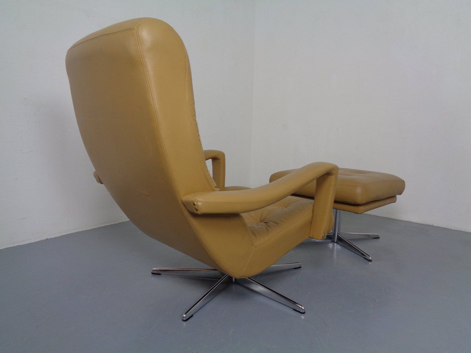 Set Of Leather Swivel Easy Chair And Ottoman, Switzerland, 1960s photo vinterior