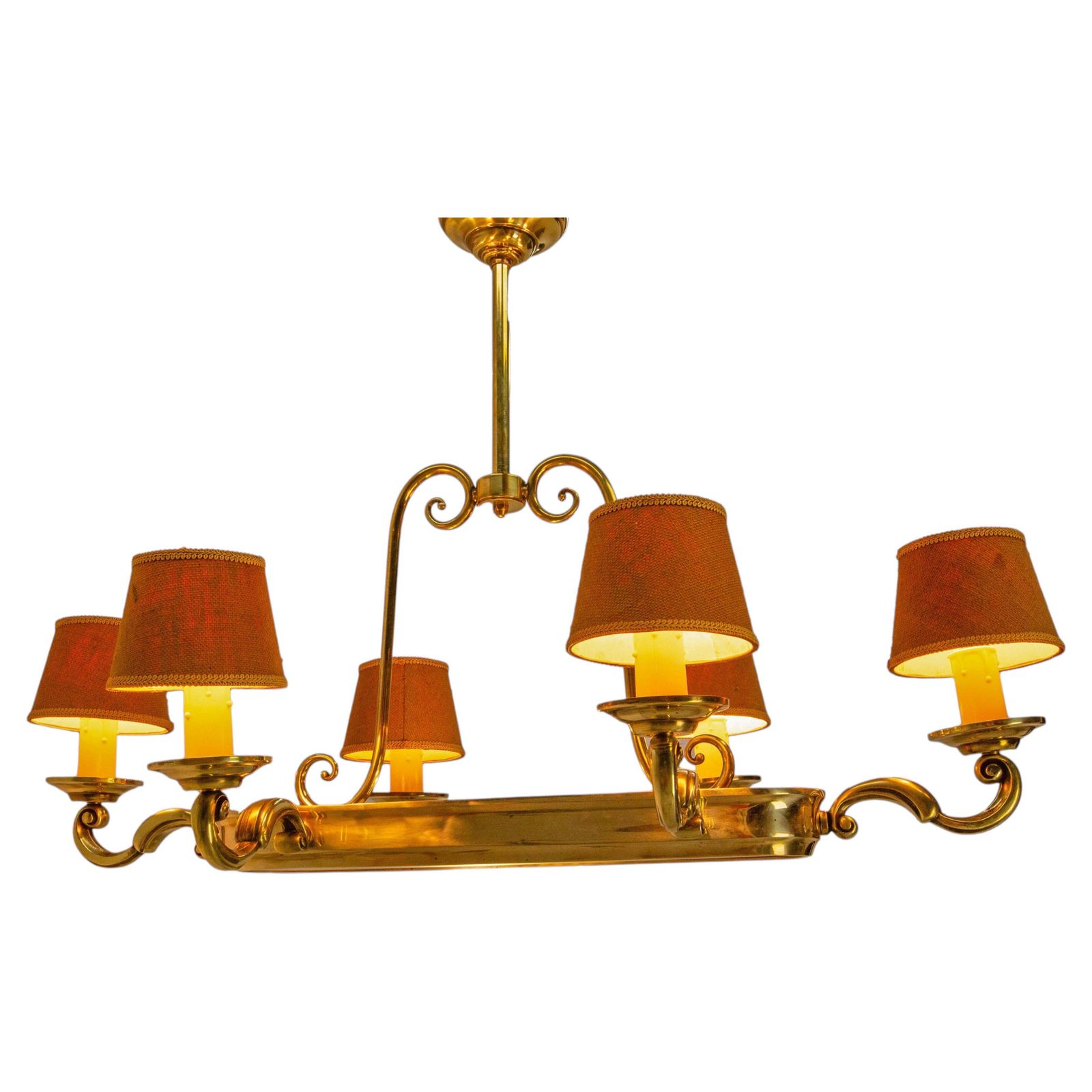 Lustre français à dix lampes en laiton massif, vers 1960