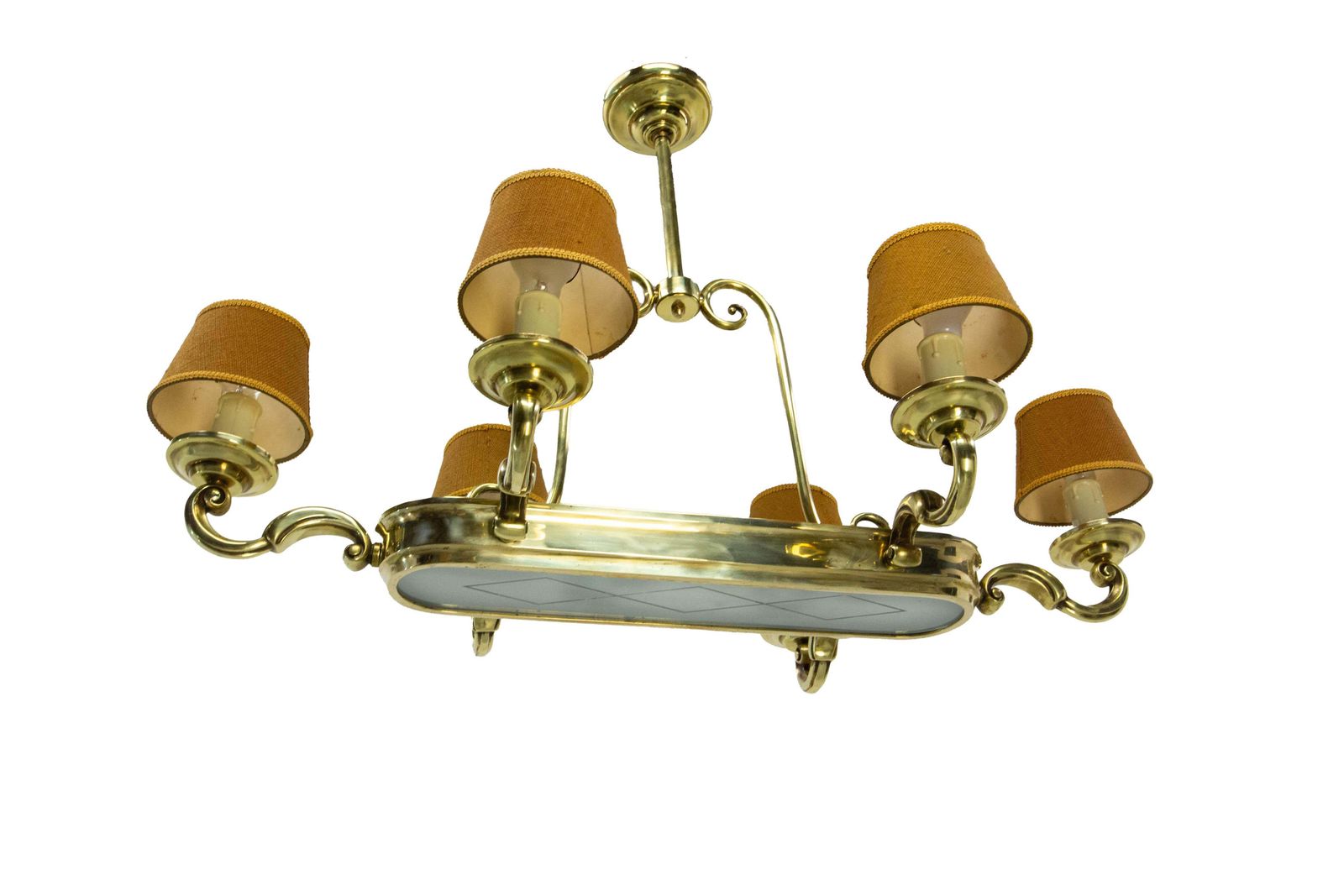 Franse plafondlamp met tien lichtpunten, massief messing, ca. 1960 photo buy