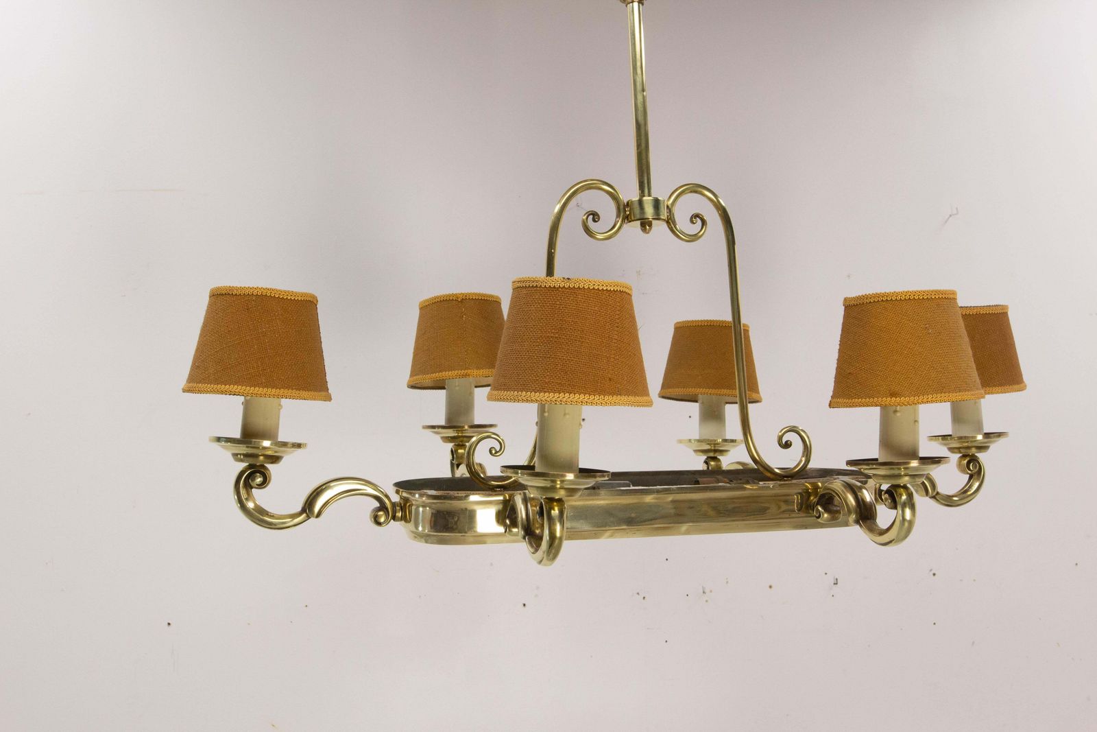 Lustre français à dix lampes en laiton massif, vers 1960 photo vintage