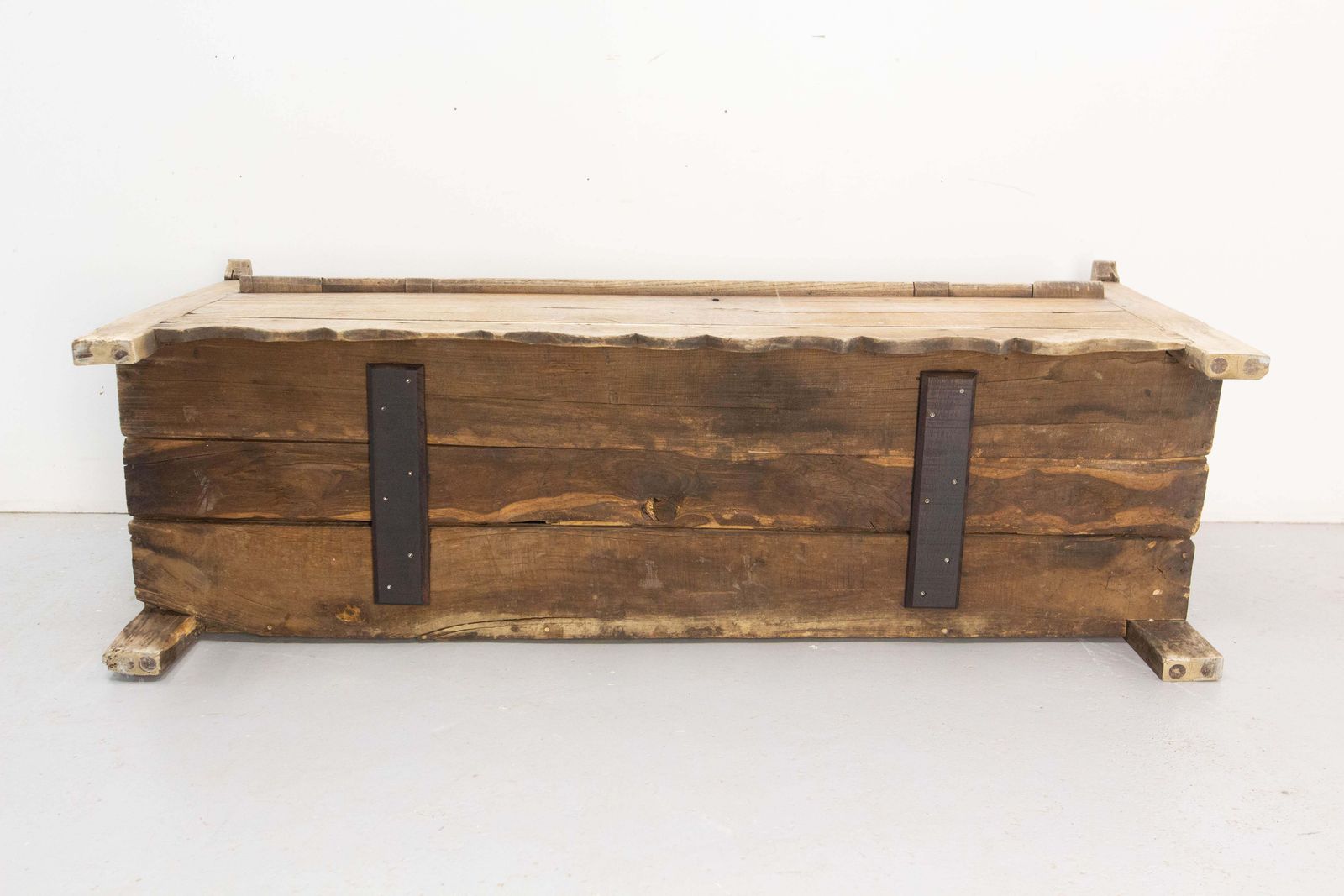 photo vintage Antique Rustic Coffer Storage Bench, Oak Bed Footboard Chest Breton French