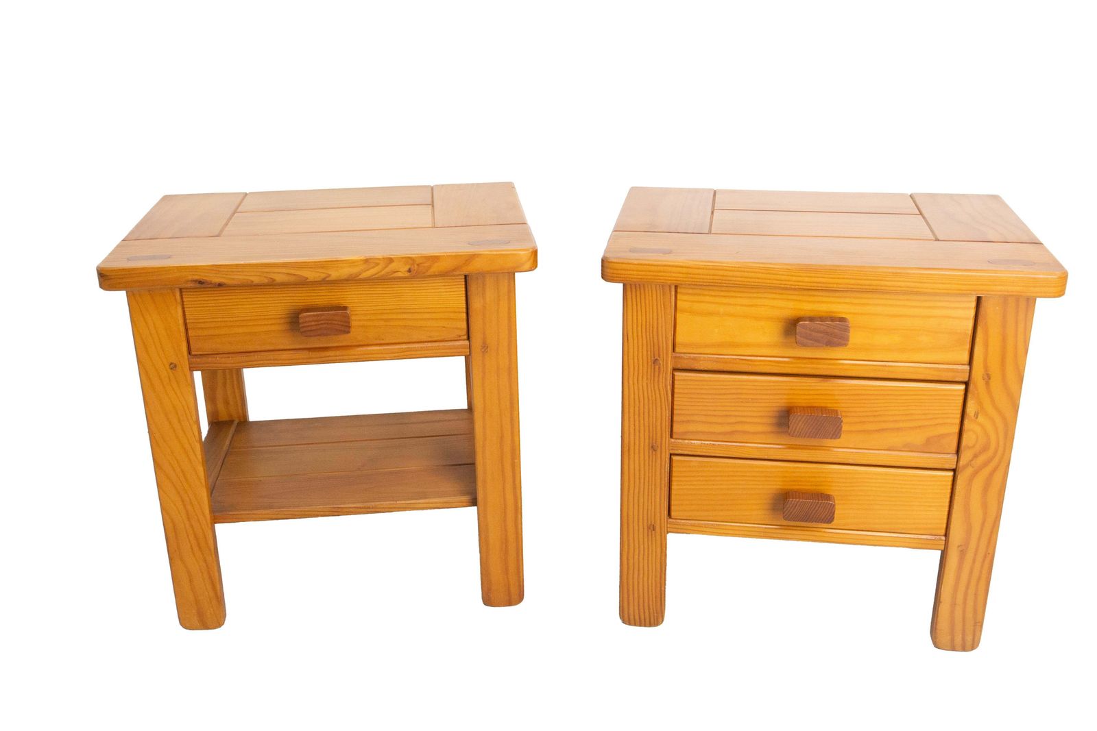 French Pair Nightstands Charlotte Perriand Style Bedside Tables Pine Circa 1970 photo furniture
