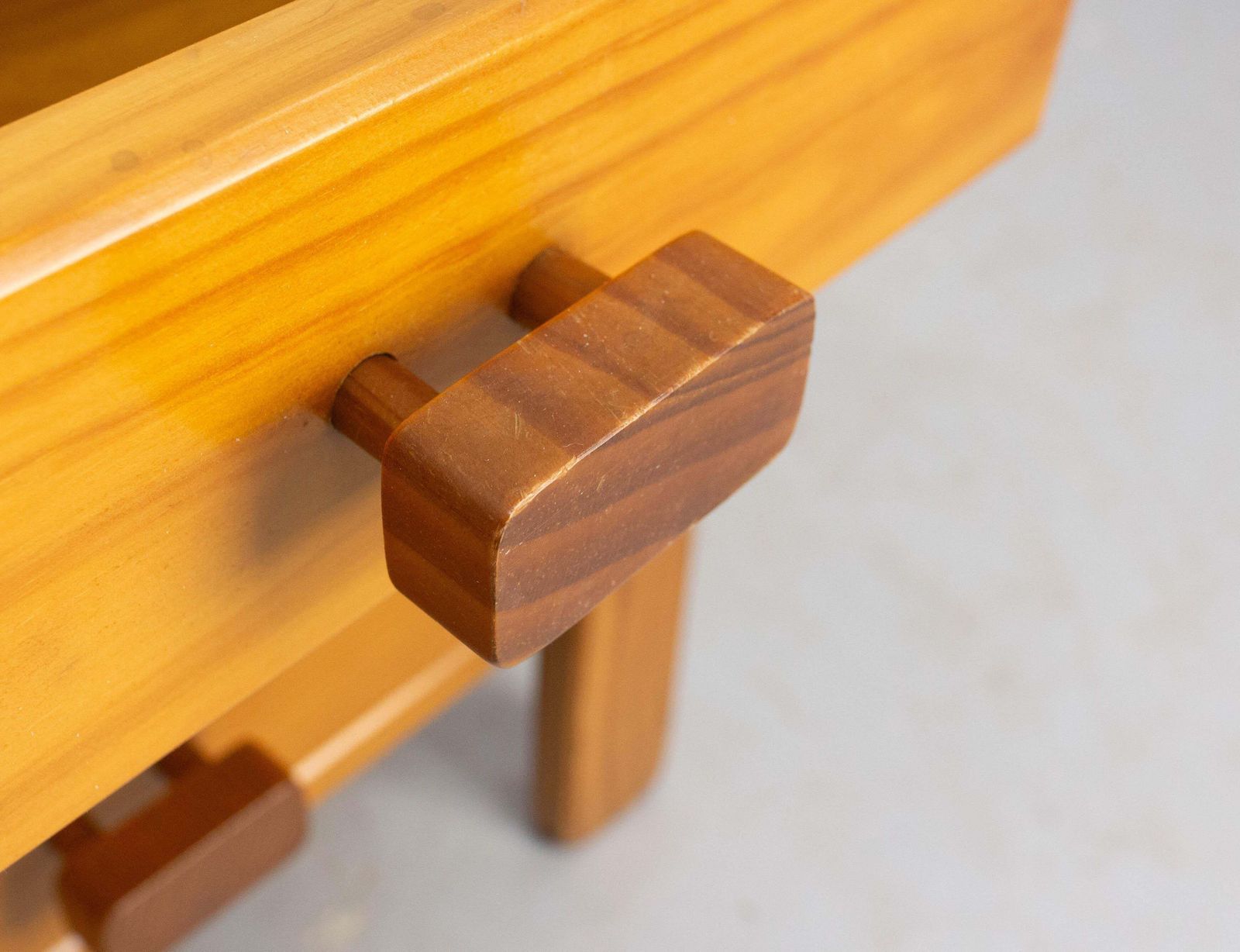 French Pair Nightstands Charlotte Perriand Style Bedside Tables Pine Circa 1970 photo vintage