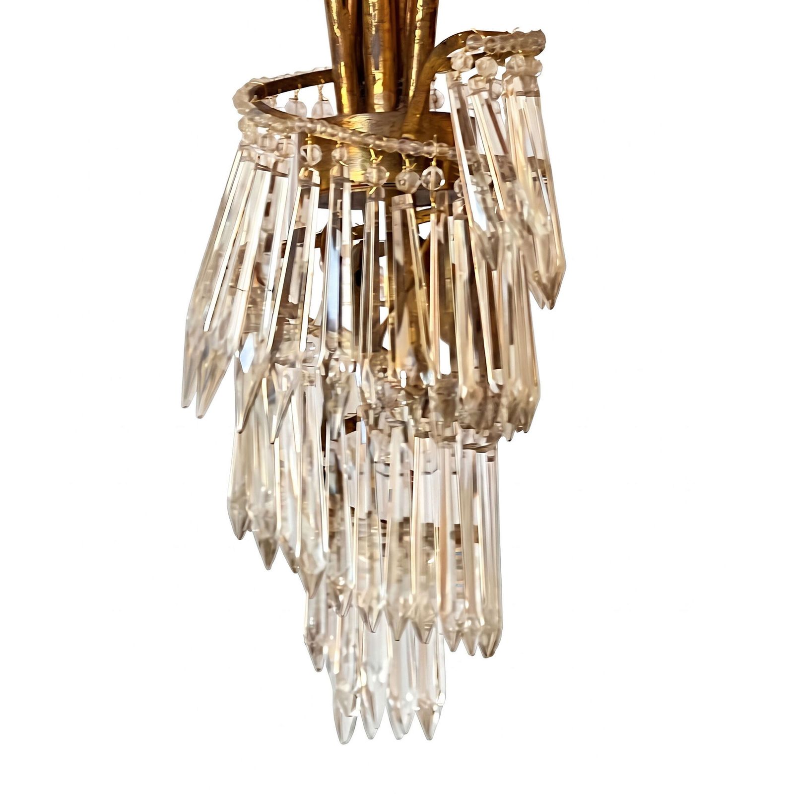 French 1950s Palm Chandelier, Brass And Glass With Seven Lights photo vinterior
