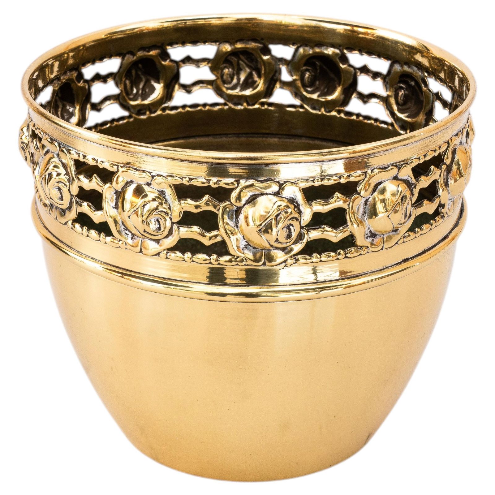 Jugendstil Argentor Floral Brass Flower Pot Vienna Around 1908