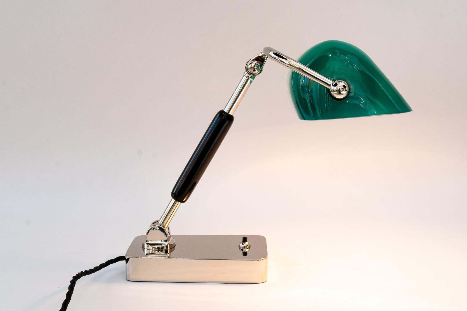 Lighting Art Deco Bauhaus Nickel Table Lamp With Original Glass Shade Germany 1920s photo