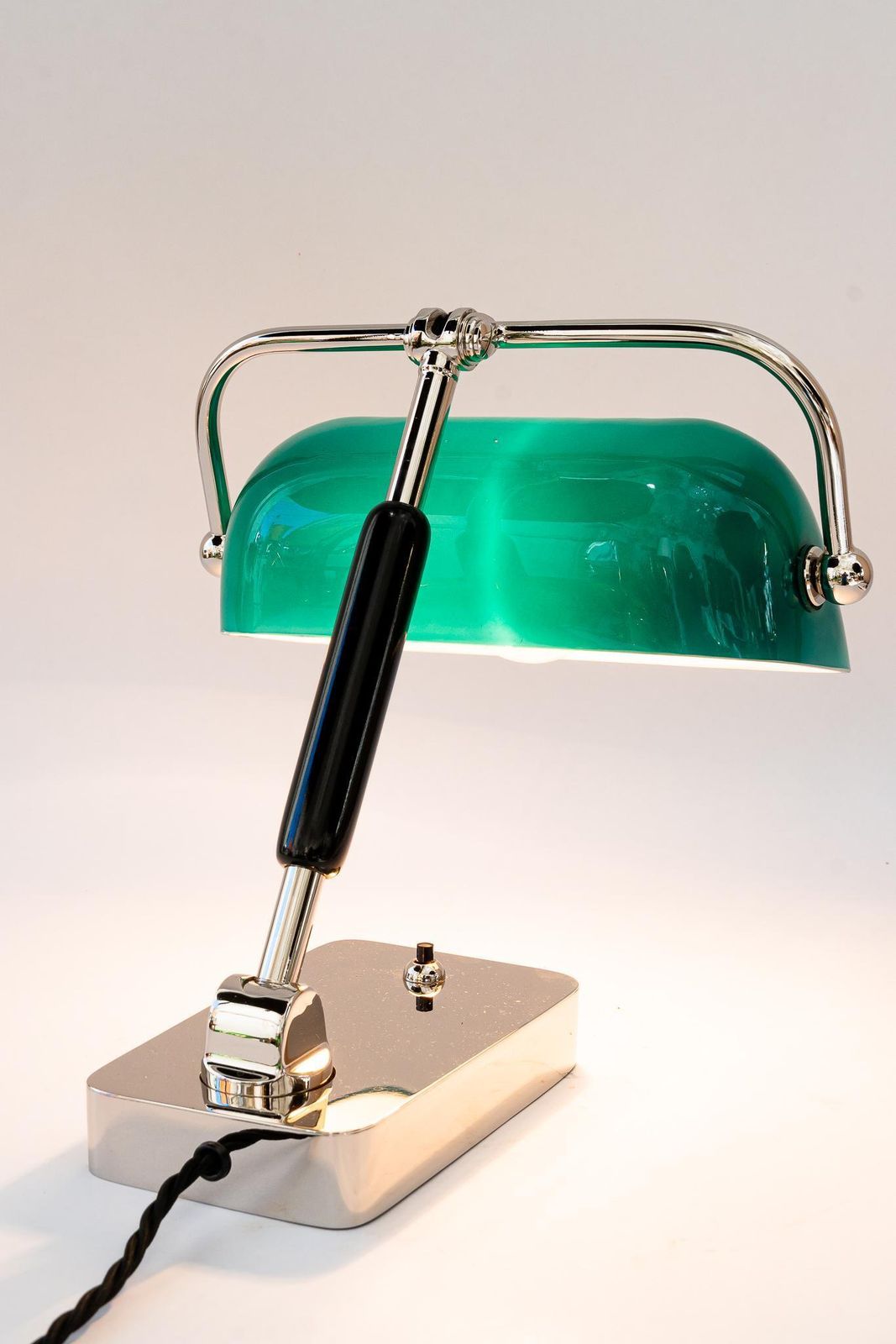 photo vinterior Art Deco Bauhaus Nickel Table Lamp With Original Glass Shade Germany 1920s