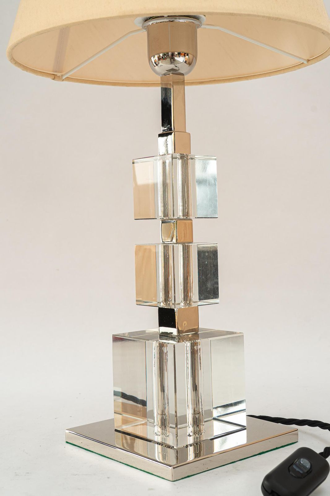 2 Big Art Deco Bakalowits Nickel Plated Table Lamps With Fabric Shades 1920s photo 2312.0