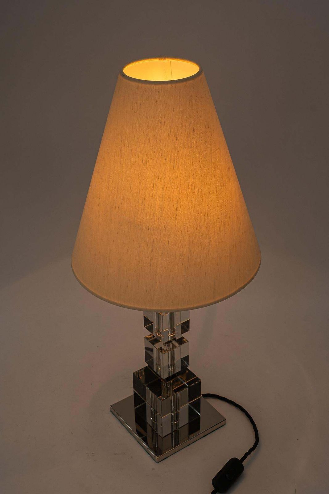 photo vintage 2 Big Art Deco Bakalowits Nickel Plated Table Lamps With Fabric Shades 1920s