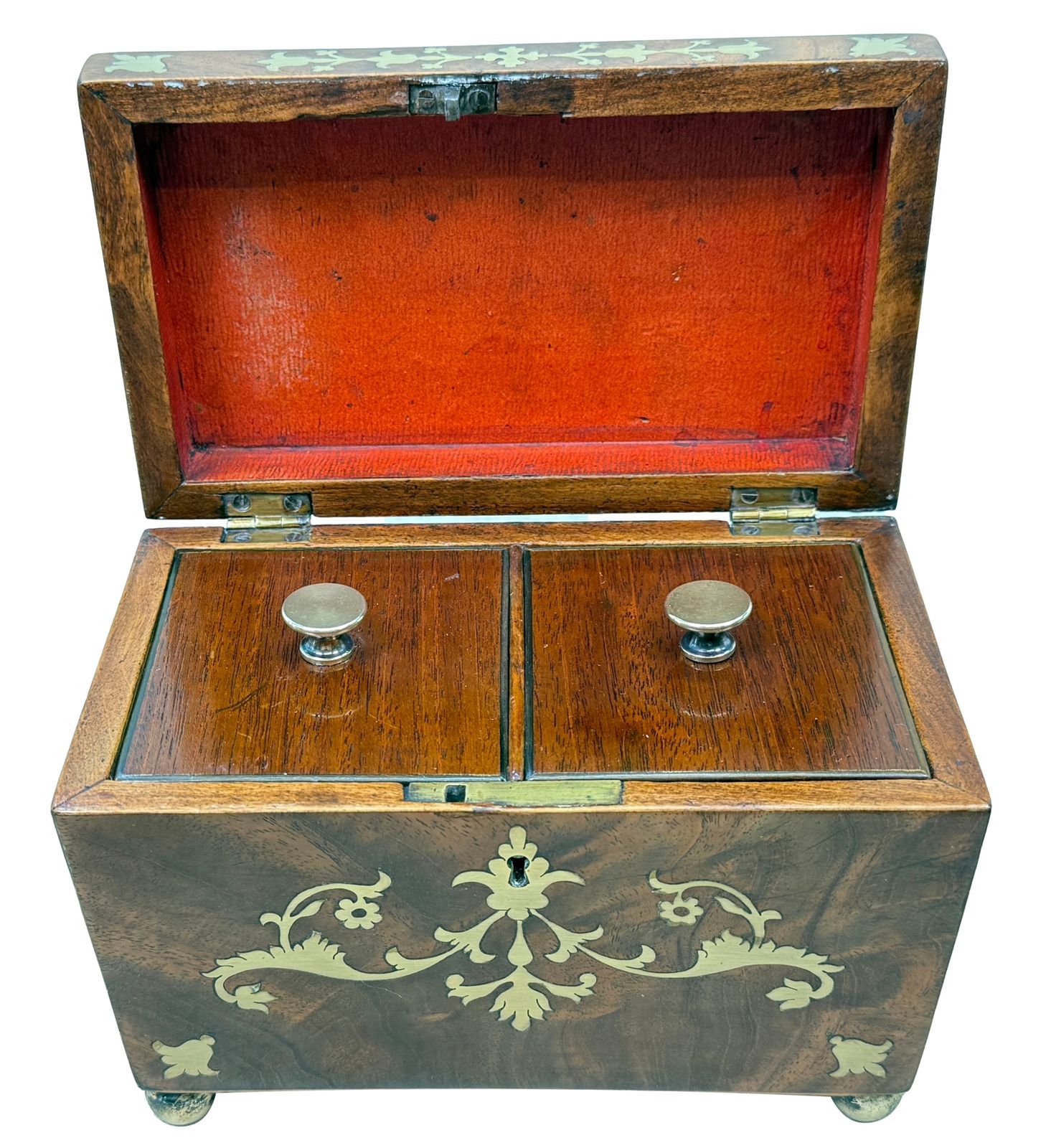 Regency Mahogany 19th Century Brass Inlaid Tea Caddy (England, Circa 1815) photo furniture