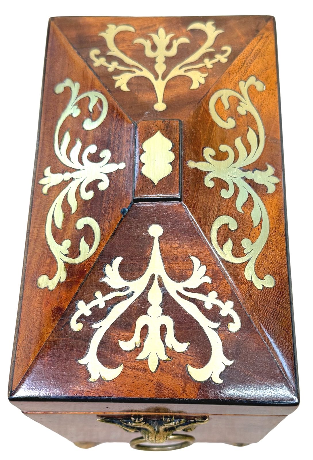 Regency Mahogany 19th Century Brass Inlaid Tea Caddy (England, Circa 1815) photo vinterior