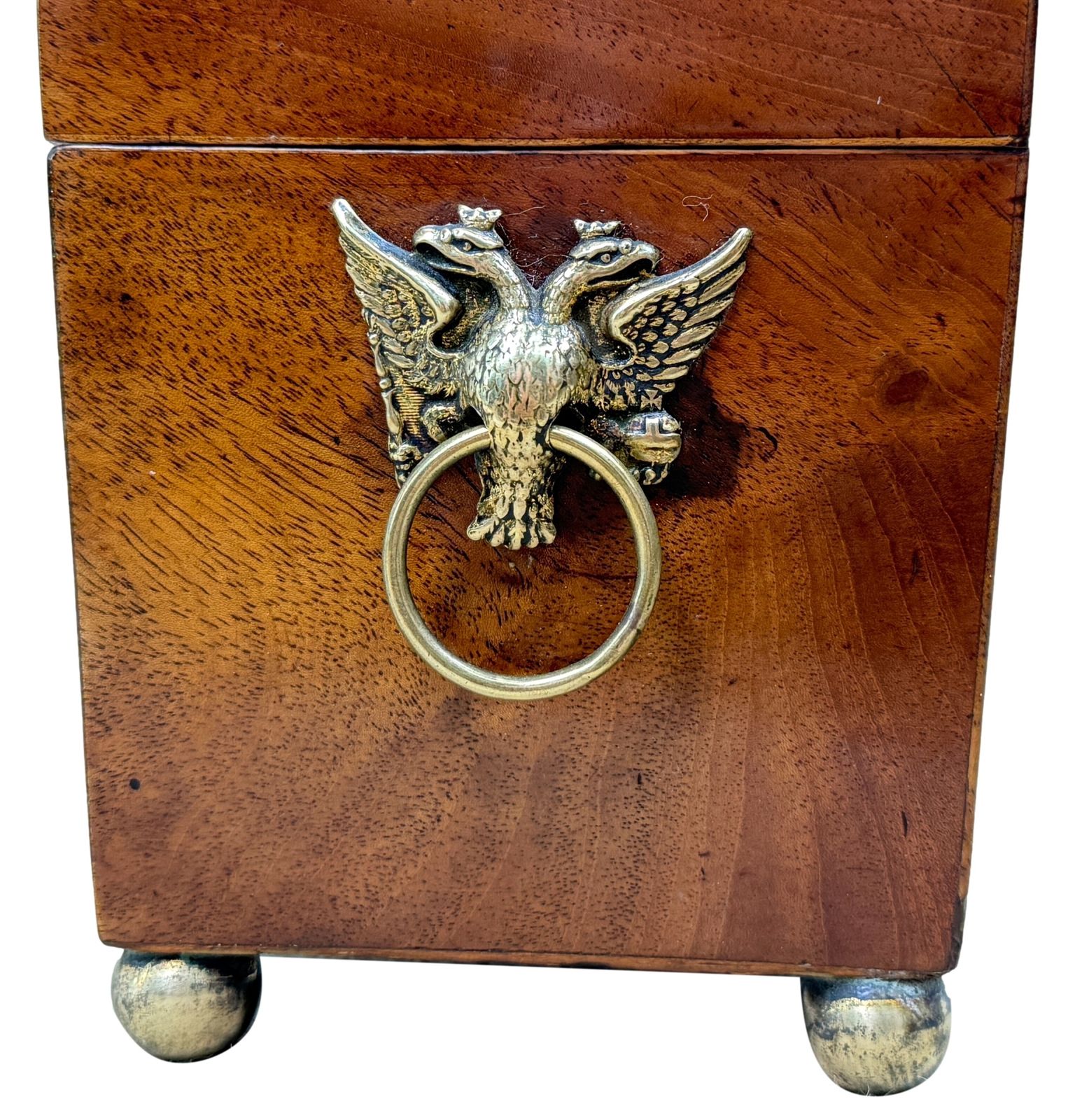photo for sale Regency Mahogany 19th Century Brass Inlaid Tea Caddy (England, Circa 1815)