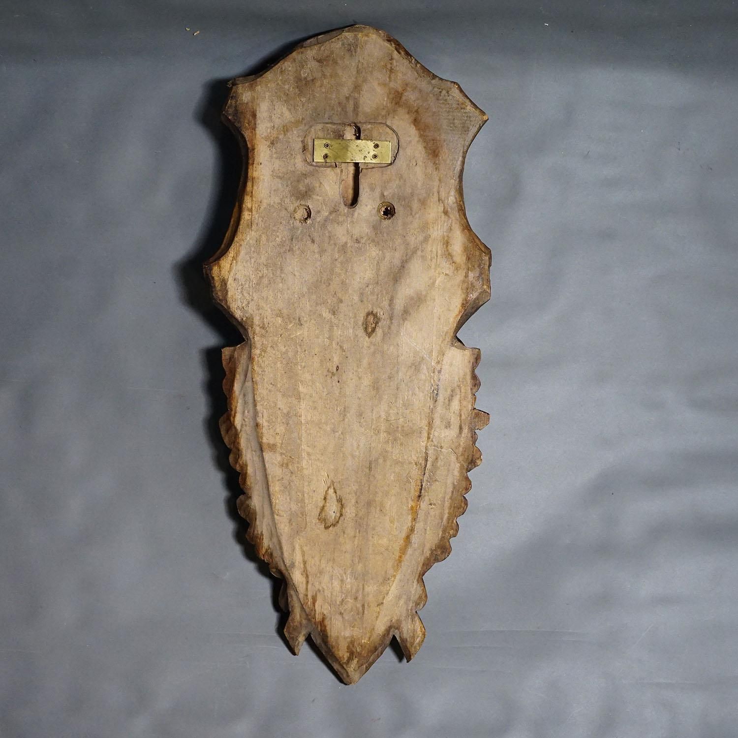 Vintage houten sokkel trofeeënplaquette voor hertenschedel photo vinterior