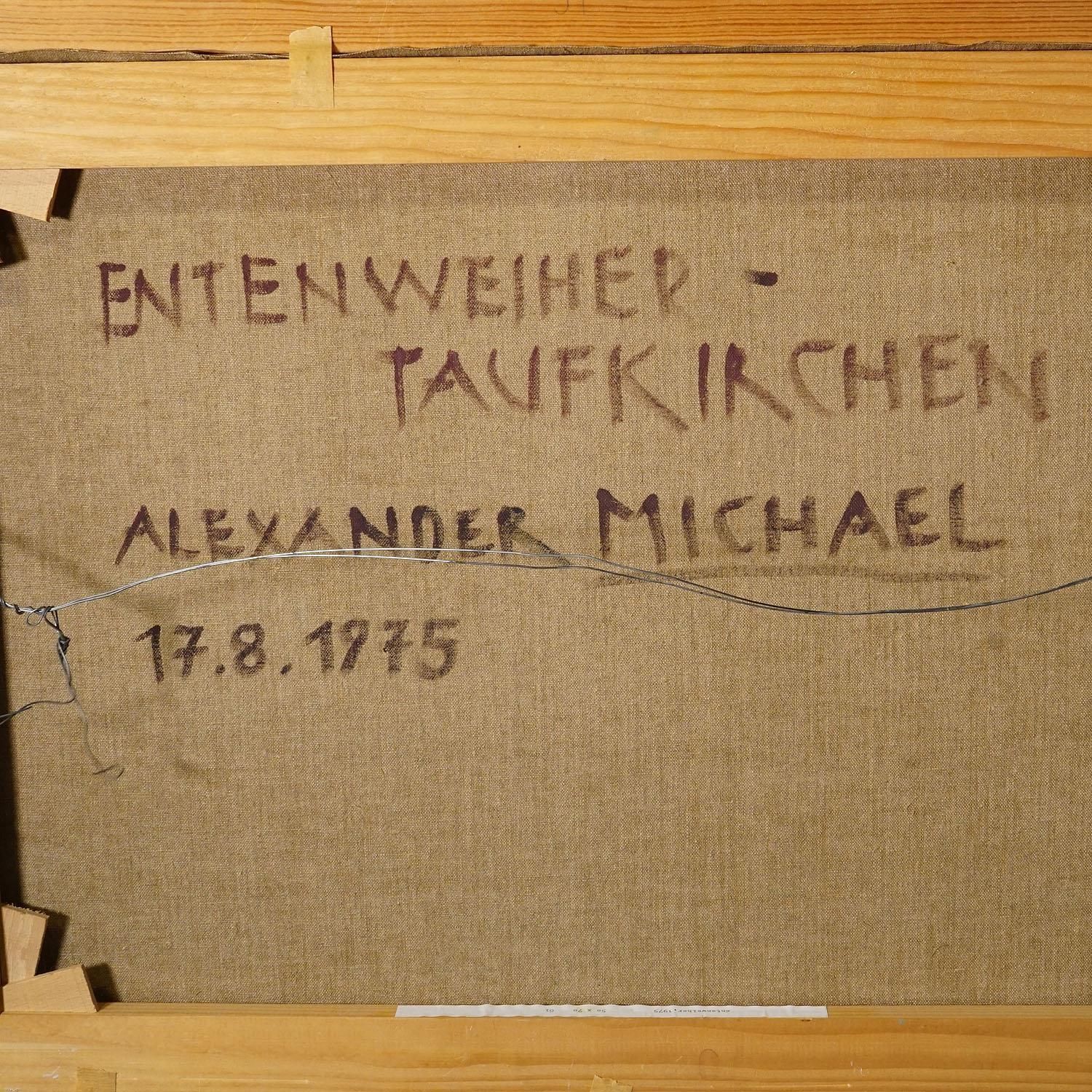 Eendenvijver in Taufkirchen, 1975 – Olieverfschilderij van Alexander Michael photo buy