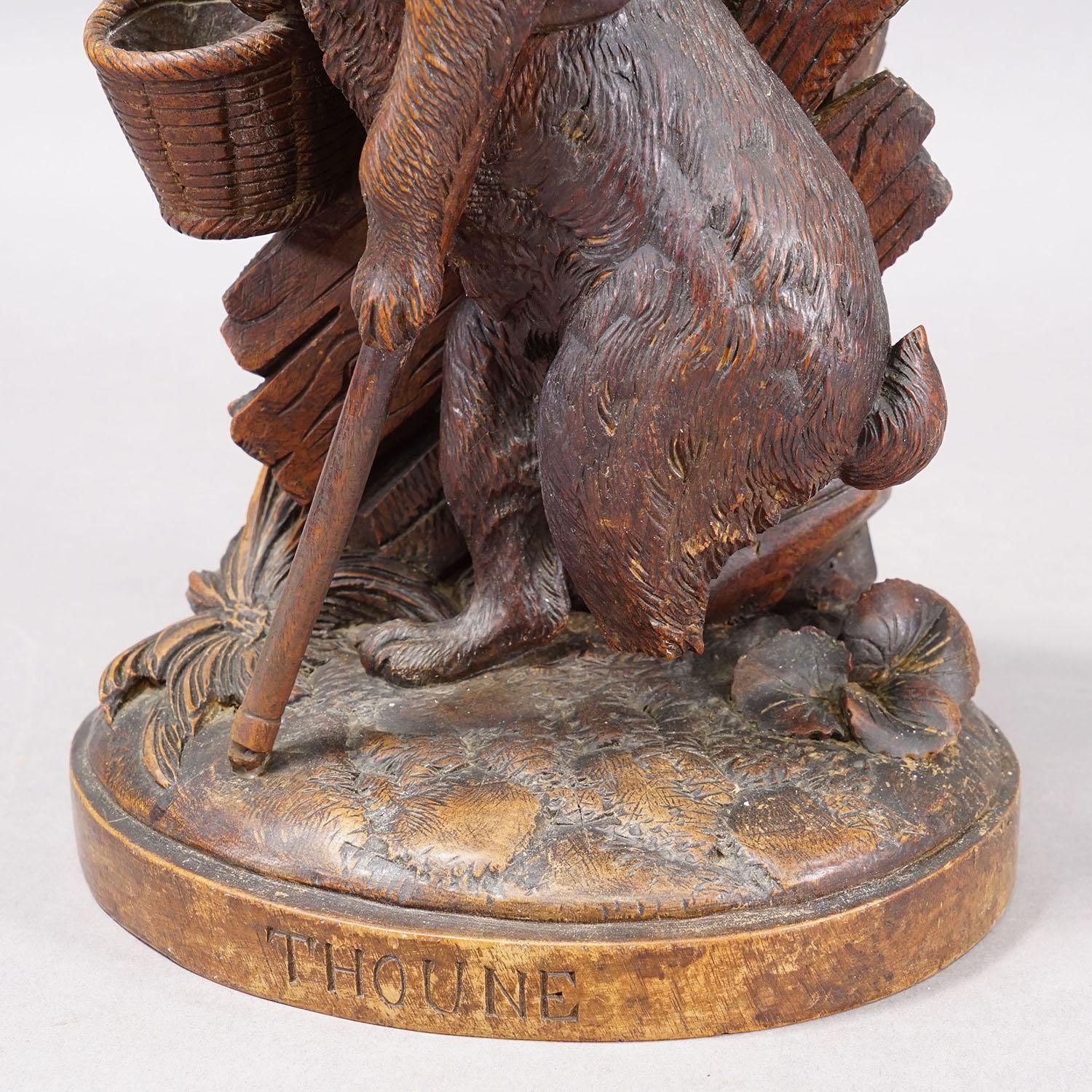 Antique Black Forest Carved Rabbit Figure With Basket, Circa 1900 photo vintage