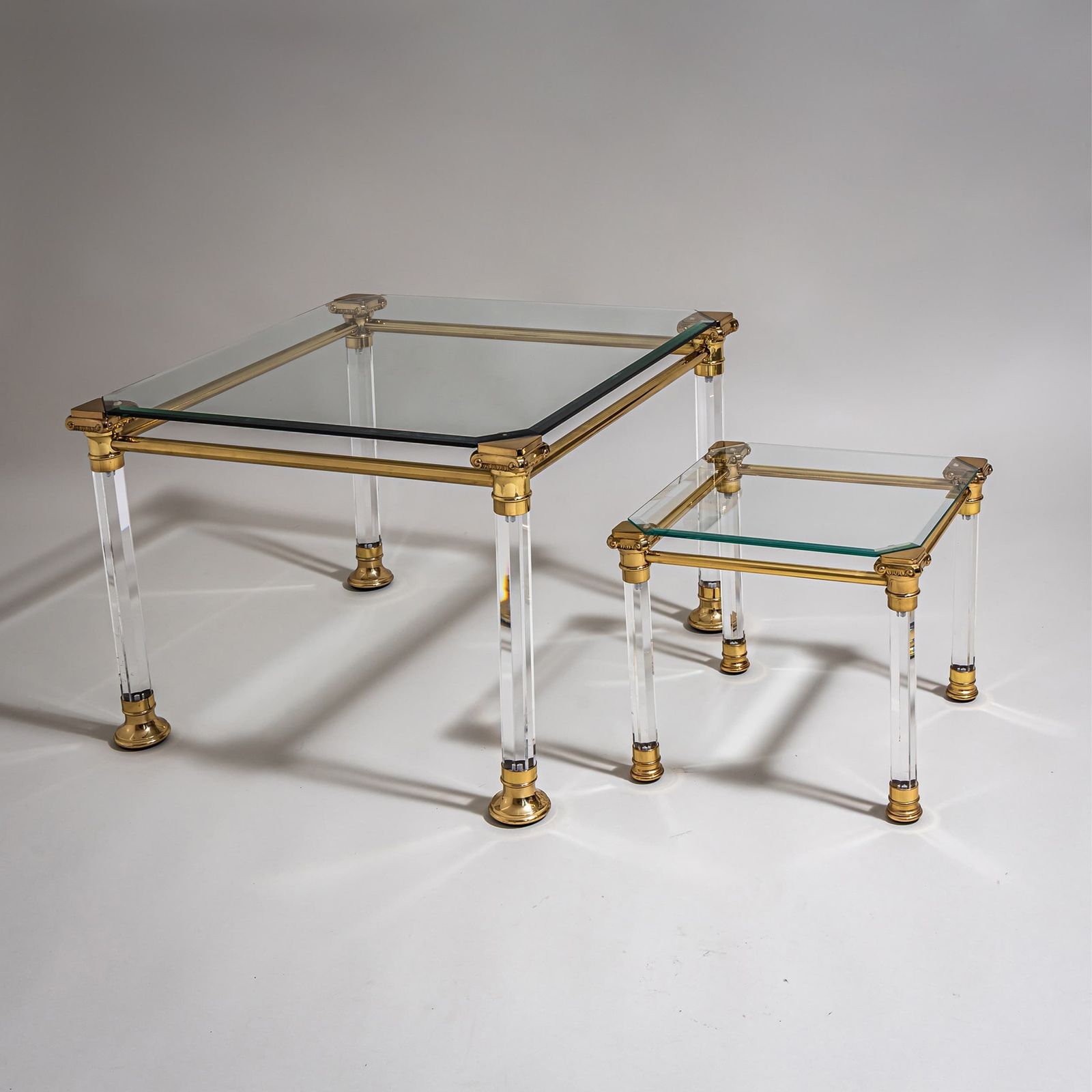 Two Coffee Tables In Plexiglass And Brass, Probably Italy, Late 20th Century