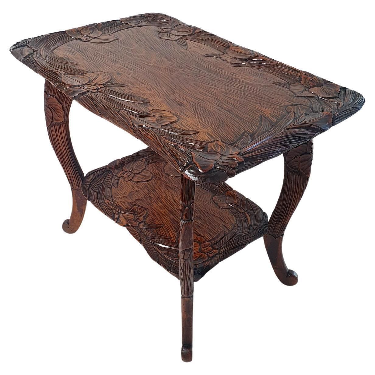 Hand Carved Japanese Kamakura Bori Side Table, Art Nouveau, Circa 1900