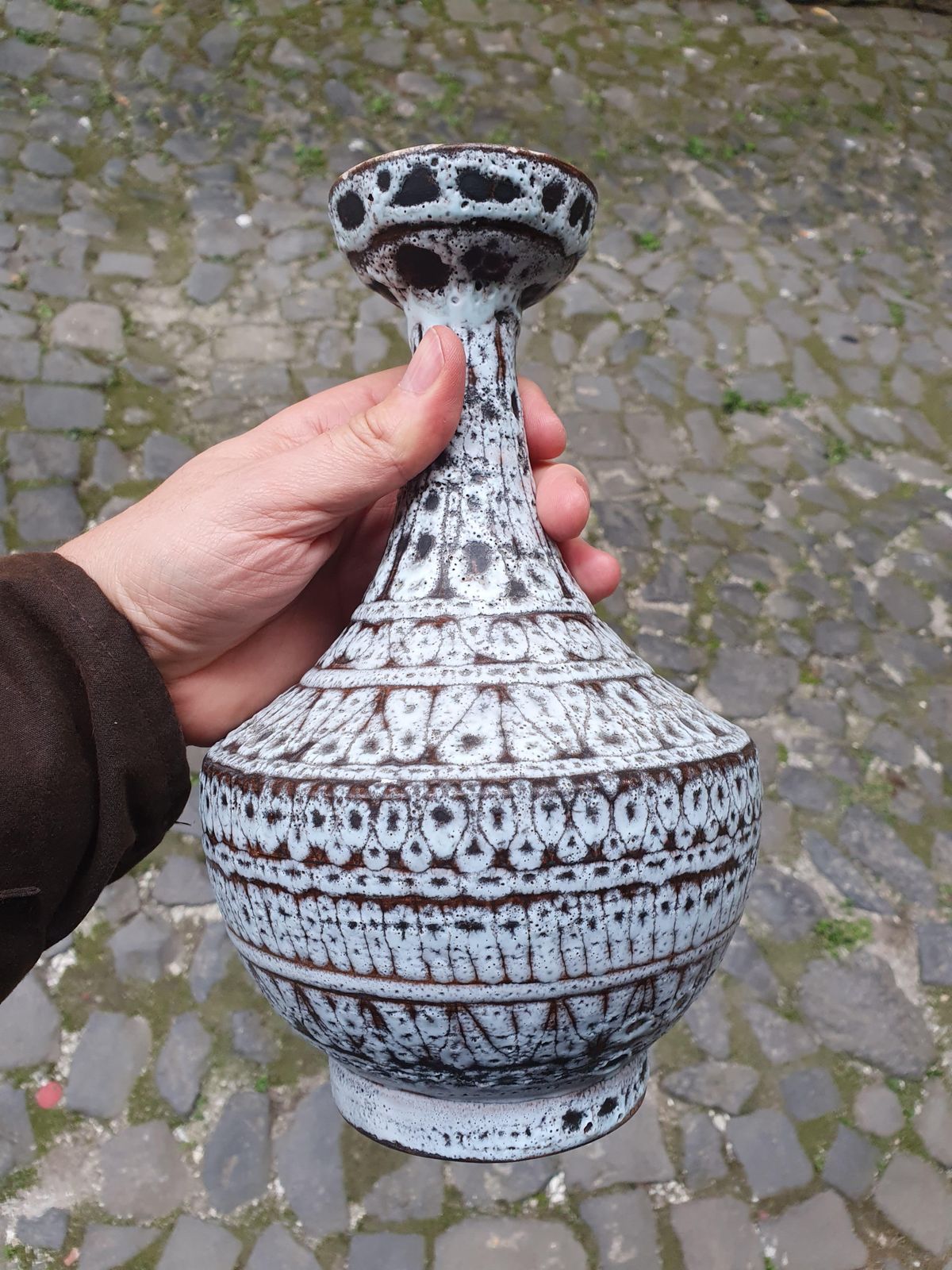 Mid Century Modern Italian Ceramic Vase, White And Gray Glaze, 1930s photo buy