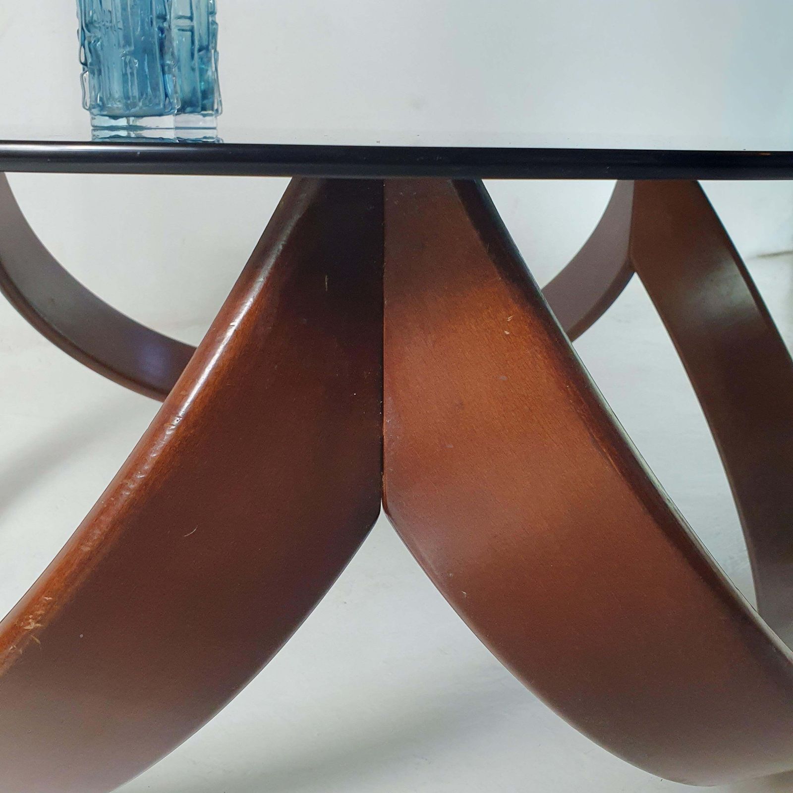 Mid Century Organic Coffee Table With Beechwood Base And Glass Top photo Furniture