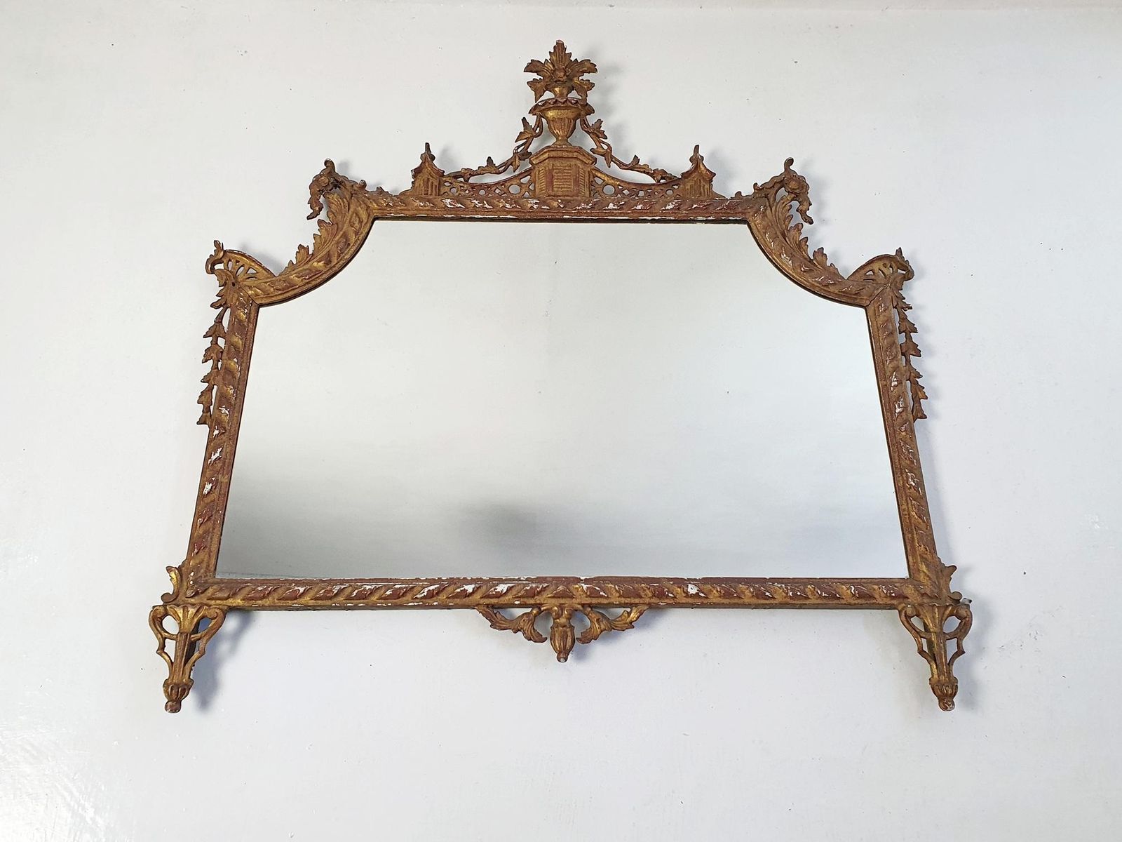 Italian Regency Overmantle Mirror, Hand Carved Wood & Stucco, 1930s photo buy