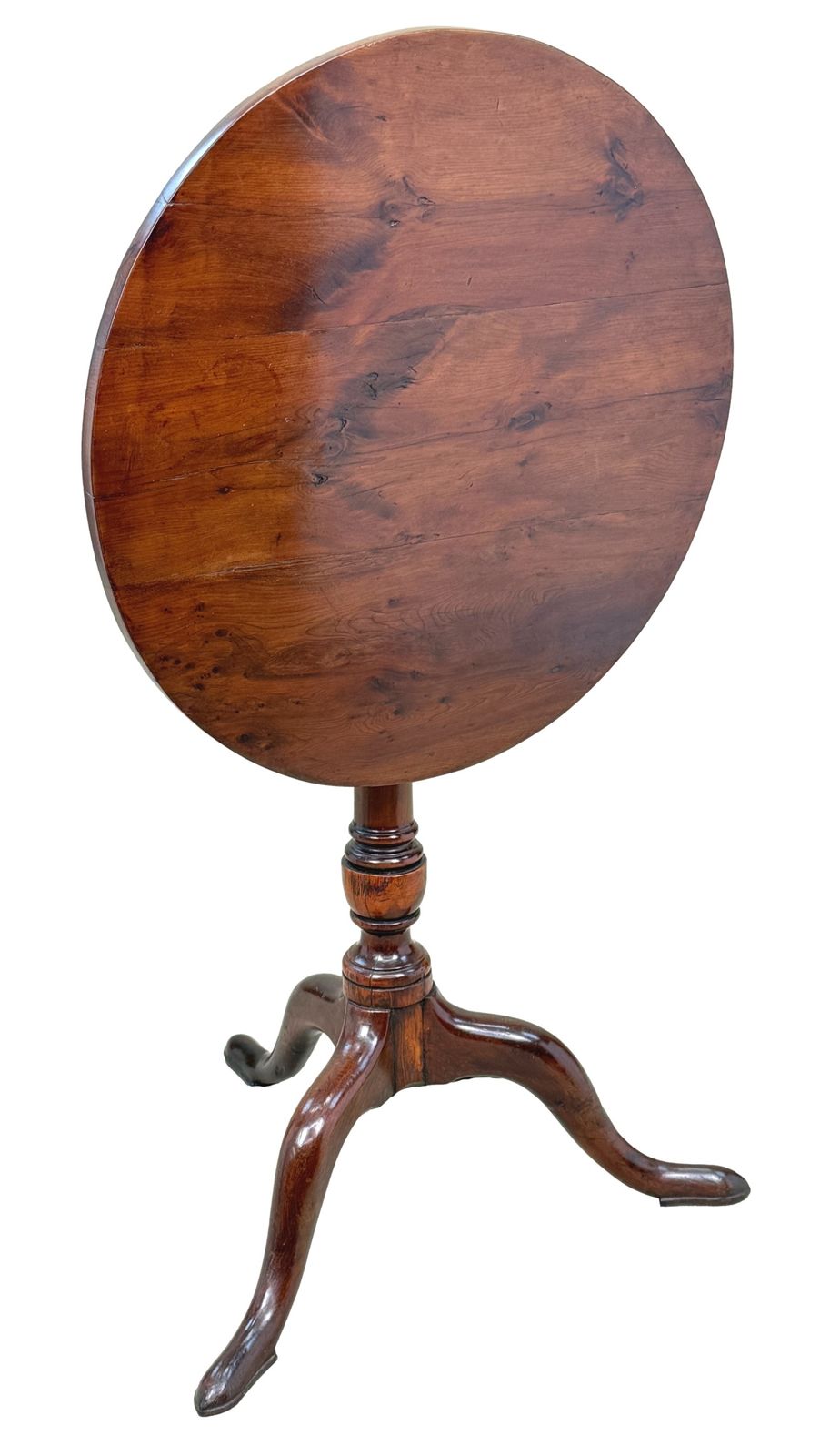 photo furniture Rare 18th Century Georgian Solid Yew Wood Tripod Table (England, Circa 1750)