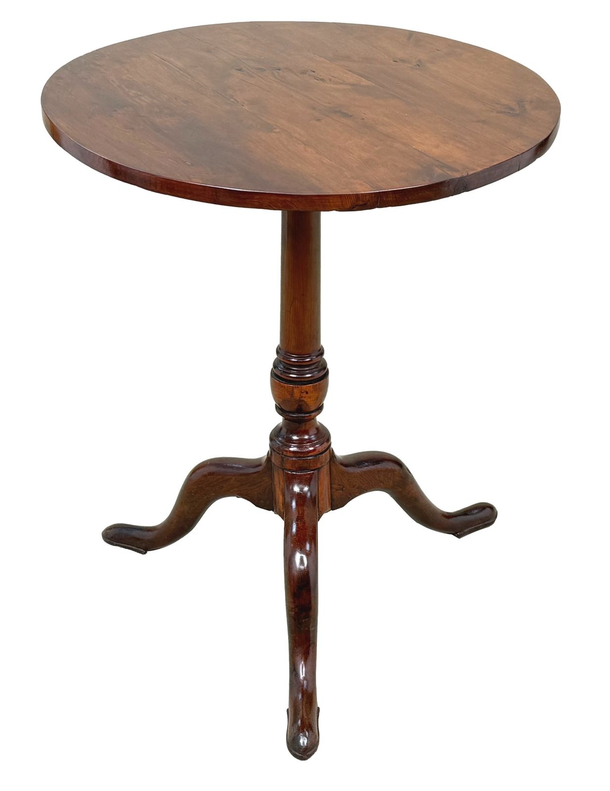 Furniture Rare 18th Century Georgian Solid Yew Wood Tripod Table (England, Circa 1750) photo