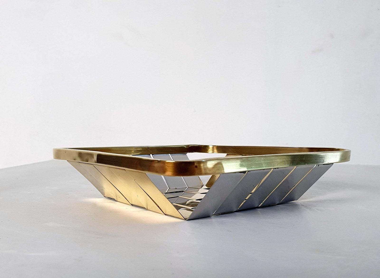Italian Metal Basket In Silver And Gold, Modern Design, 1970s Style photo 349.0