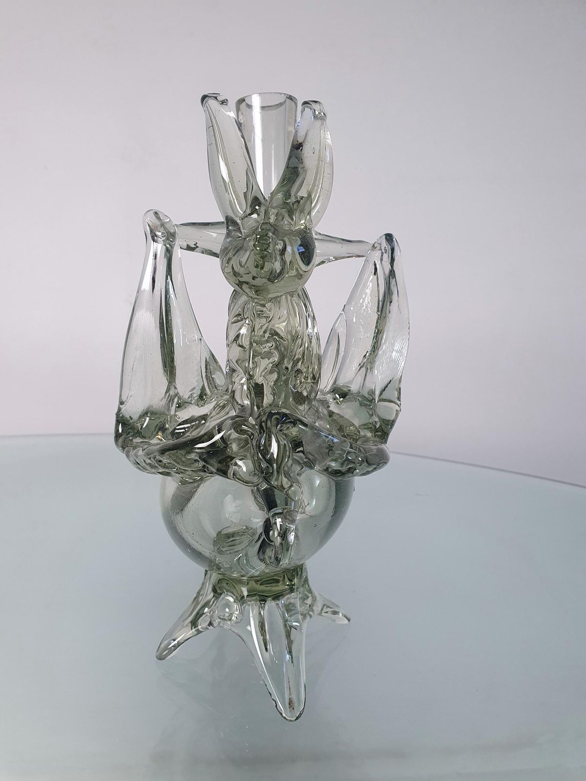 Murano Glass Vase And Candle Holder, Mystical Fox Design, Italy, 1940s photo for sale