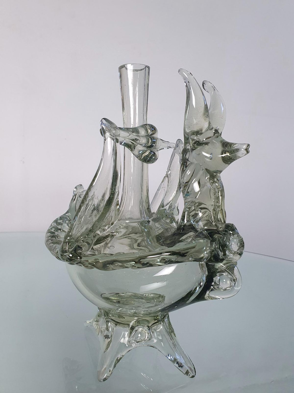 Murano Glass Vase And Candle Holder, Mystical Fox Design, Italy, 1940s photo Home Decor