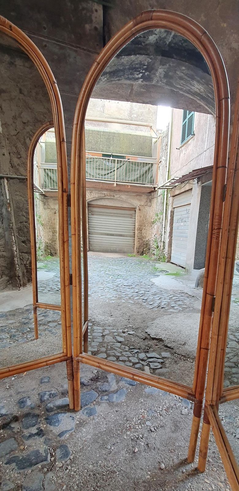 Italian Mid Century Modern Bamboo And Mirror Room Divider, 1960s photo for sale
