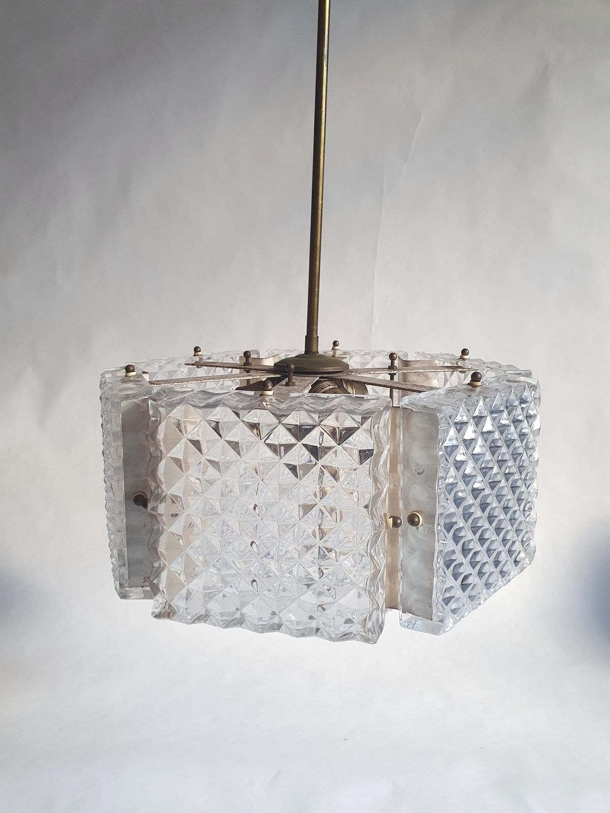 1960s Mid Century Modern Chandelier By Orrefors, Brass & Glass photo furniture
