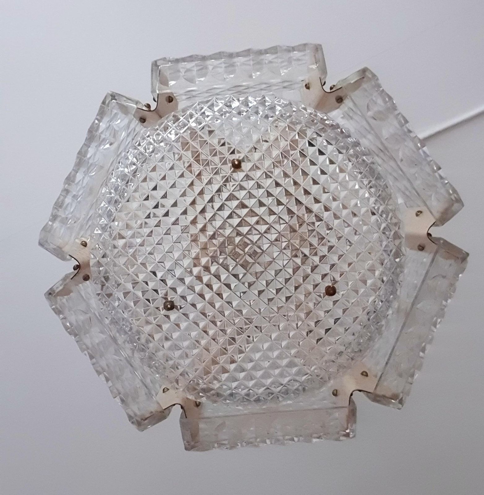 1960s Mid Century Modern Chandelier By Orrefors, Brass & Glass photo for sale