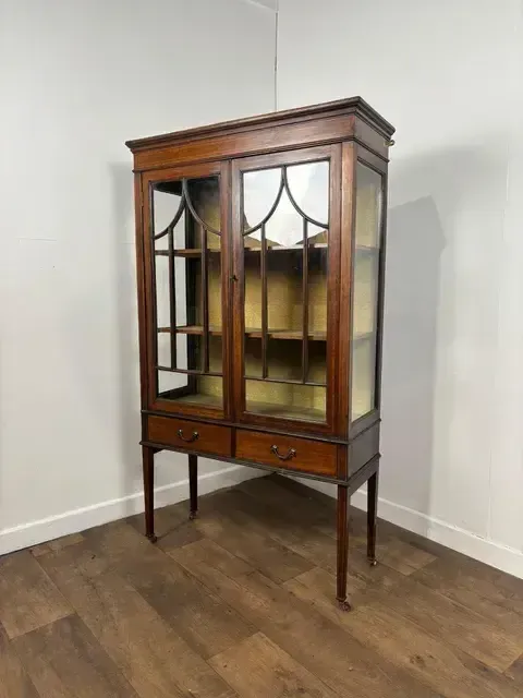 Edwardian Mahogany Inlaid Display Cabinet photo vintage