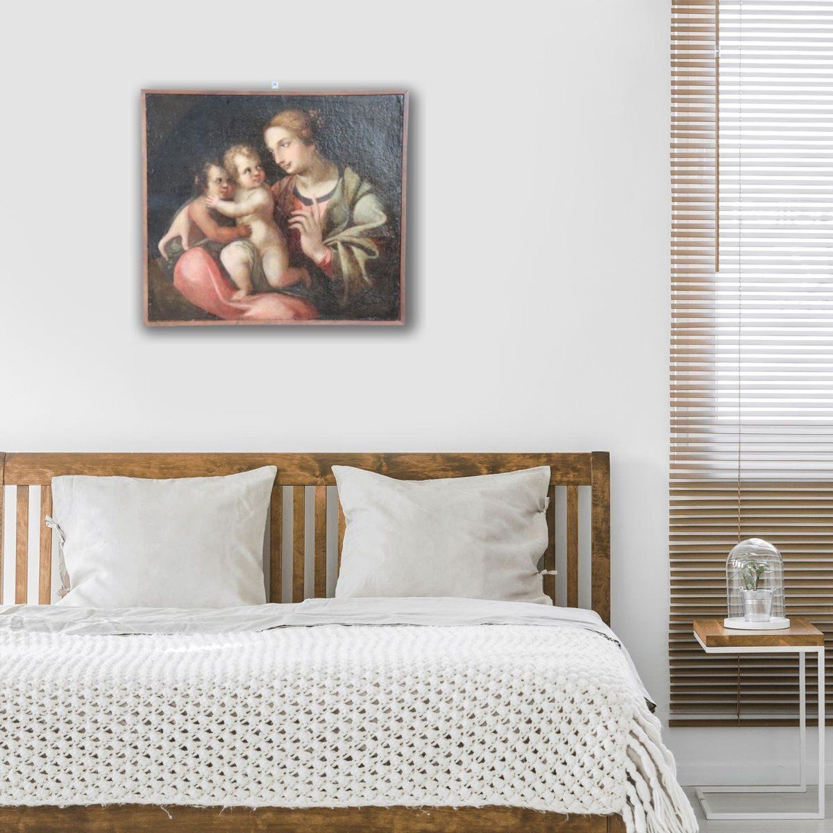 Madonna With Child Jesus And The Infant Saint John The Baptist, 18th Century, Oil Painting On Canvas photo furniture