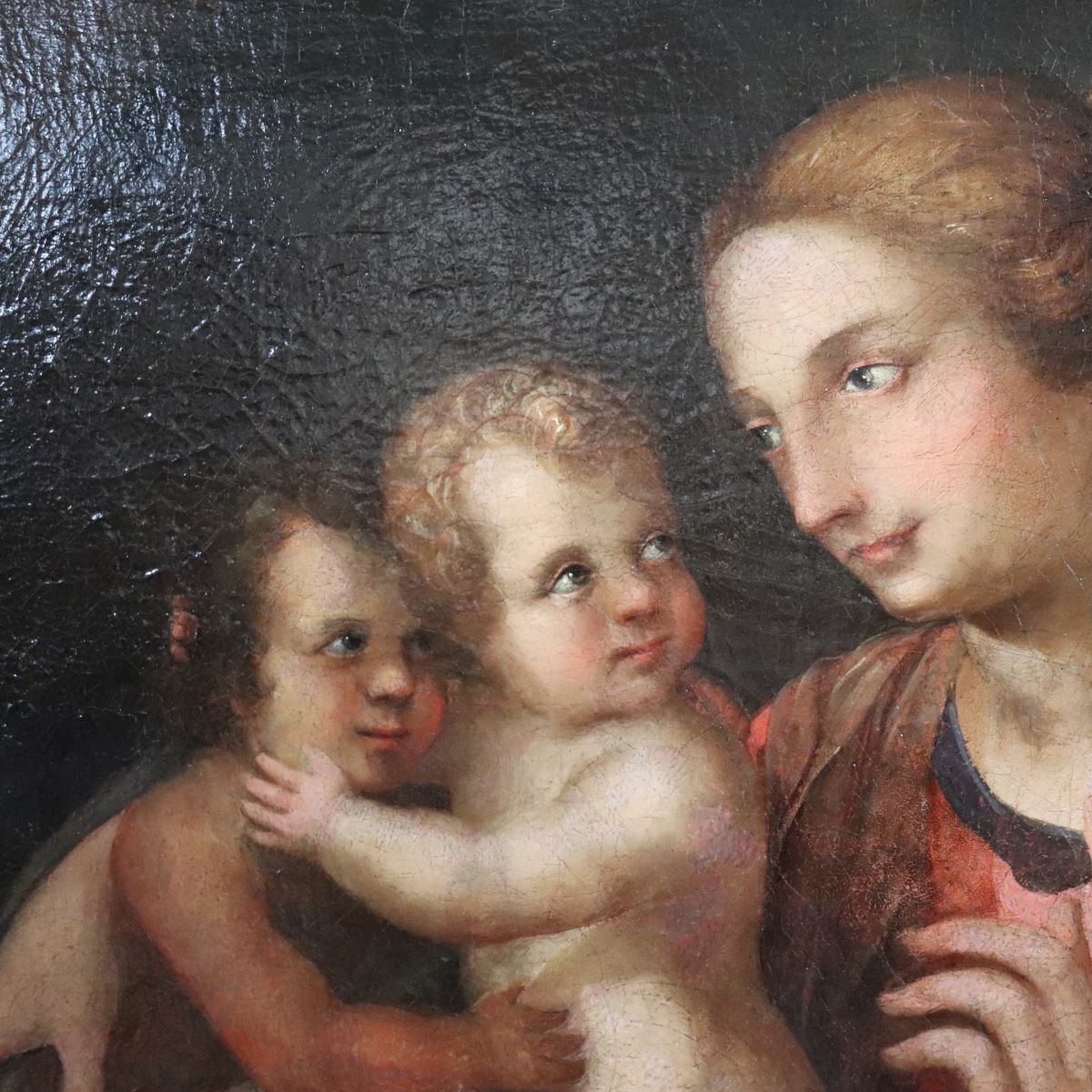 photo for sale Madonna With Child Jesus And The Infant Saint John The Baptist, 18th Century, Oil Painting On Canvas