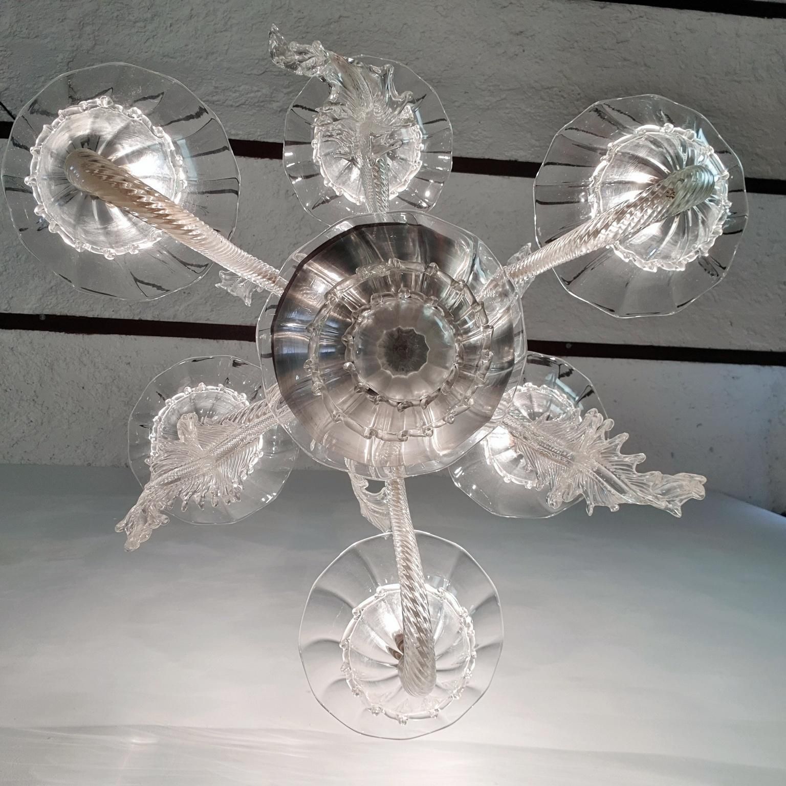 Murano Chandelier, Clear Glass, Rococo Style, Six Arms, Italy, 1950s photo 3183.0