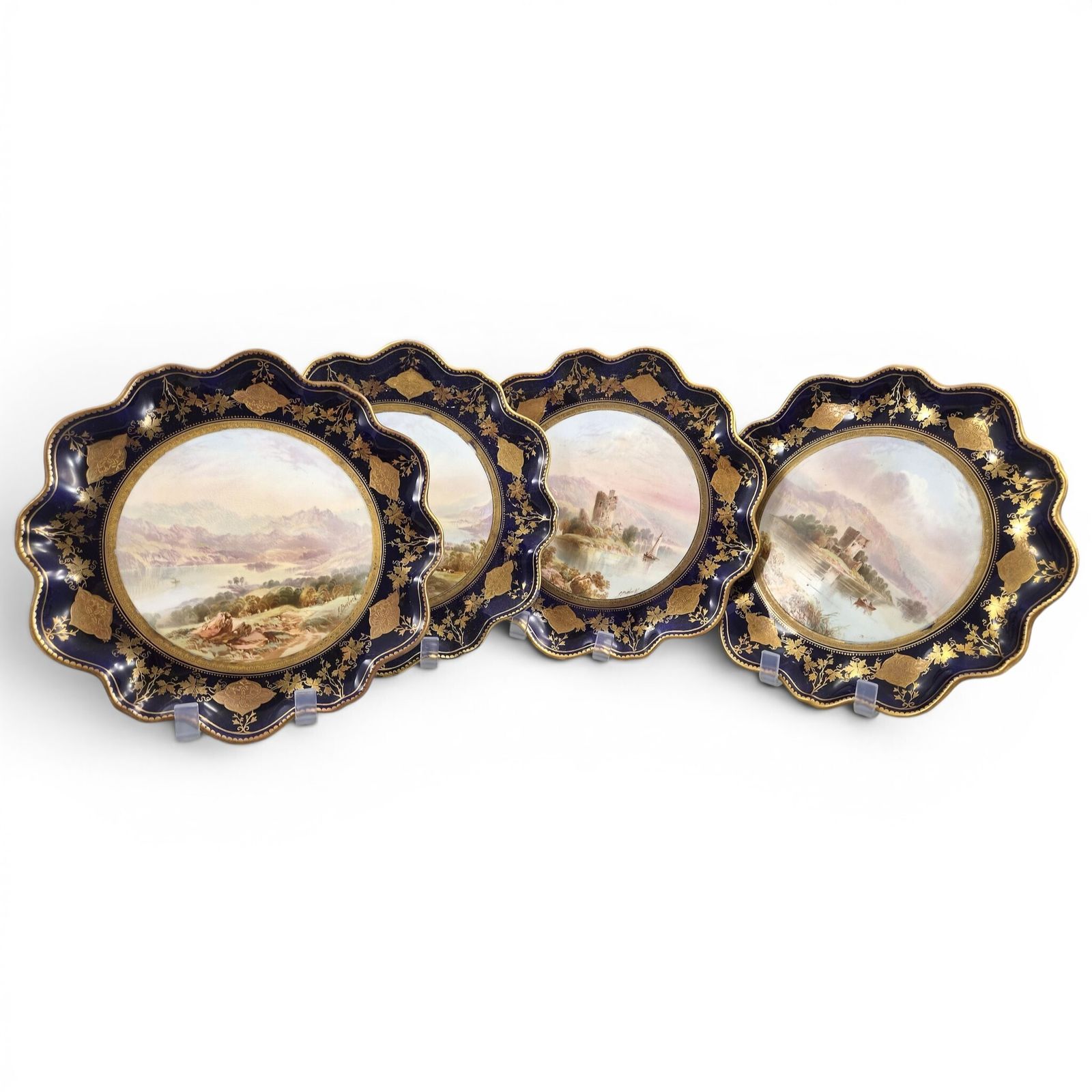 Victorian Aynsley Landscape Cabinet Plates By Joseph Birbeck, C.1888