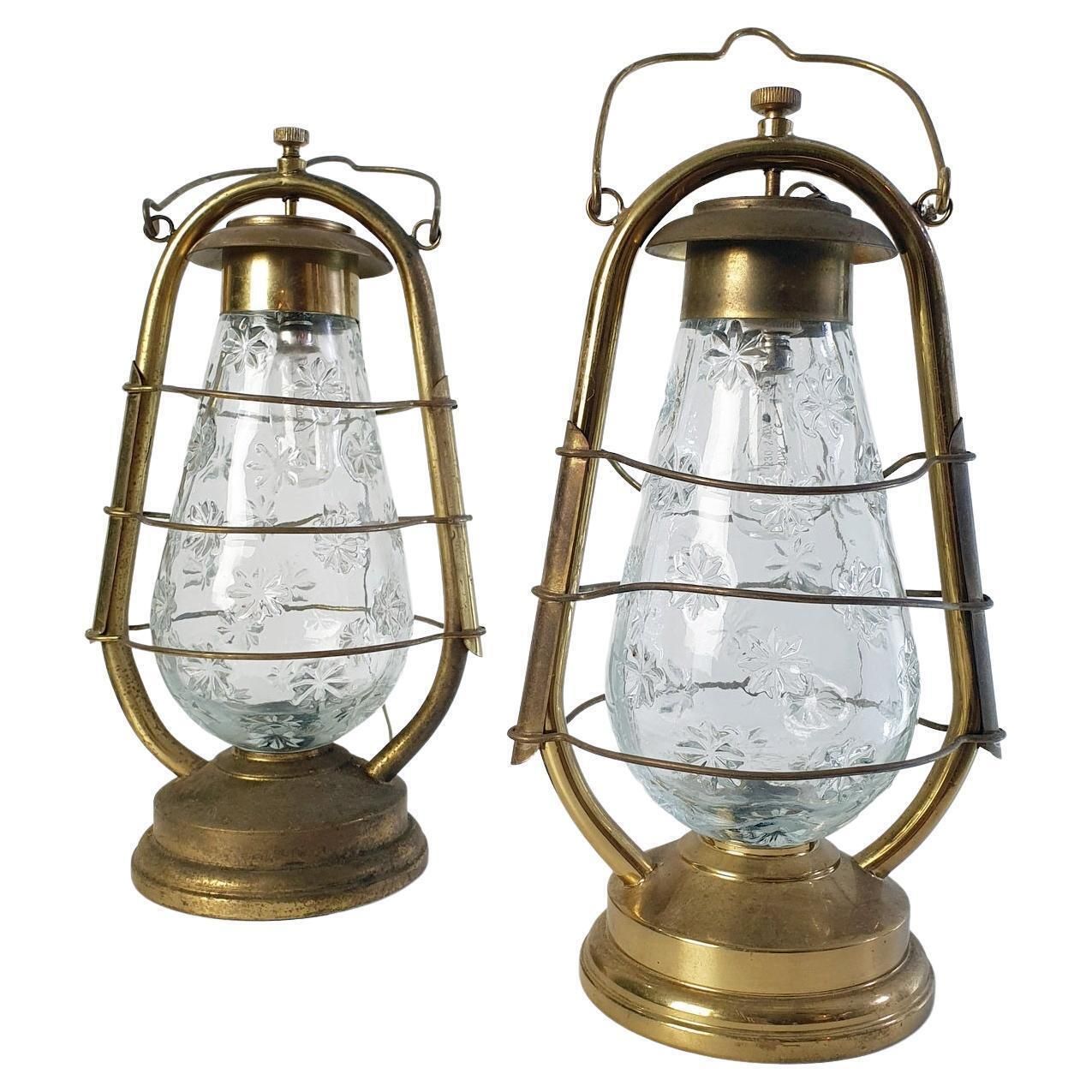 Mid Century Modern Italian Hurricane Lanterns, Brass & Glass, 1950s photo furniture