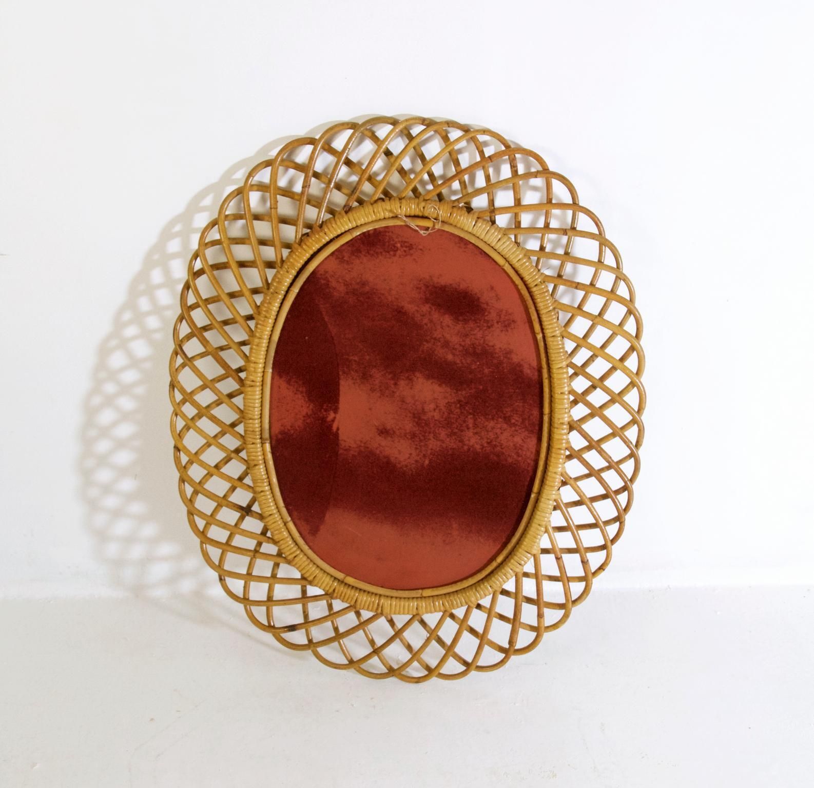 Midcentury Rattan Wall Mirror In Franco Albini Style, Italy, 1960 photo 985.0