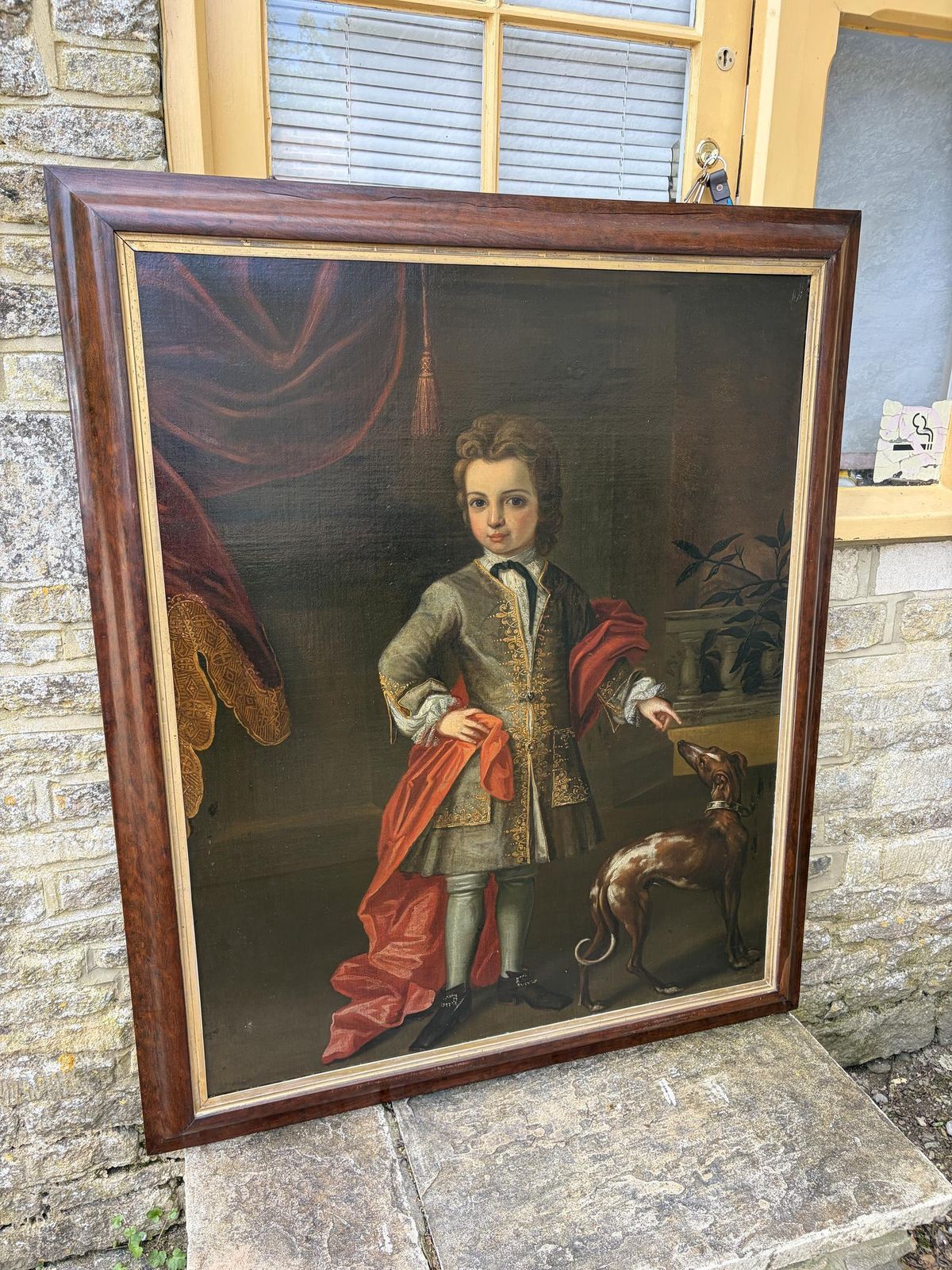 18th Century Oil On Canvas Portrait Of Boy With Dog photo furniture