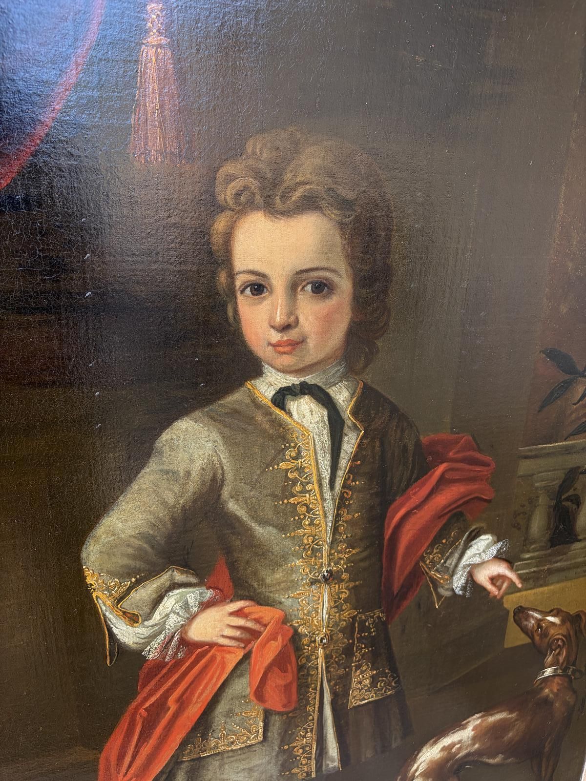 18th Century Oil On Canvas Portrait Of Boy With Dog photo for sale