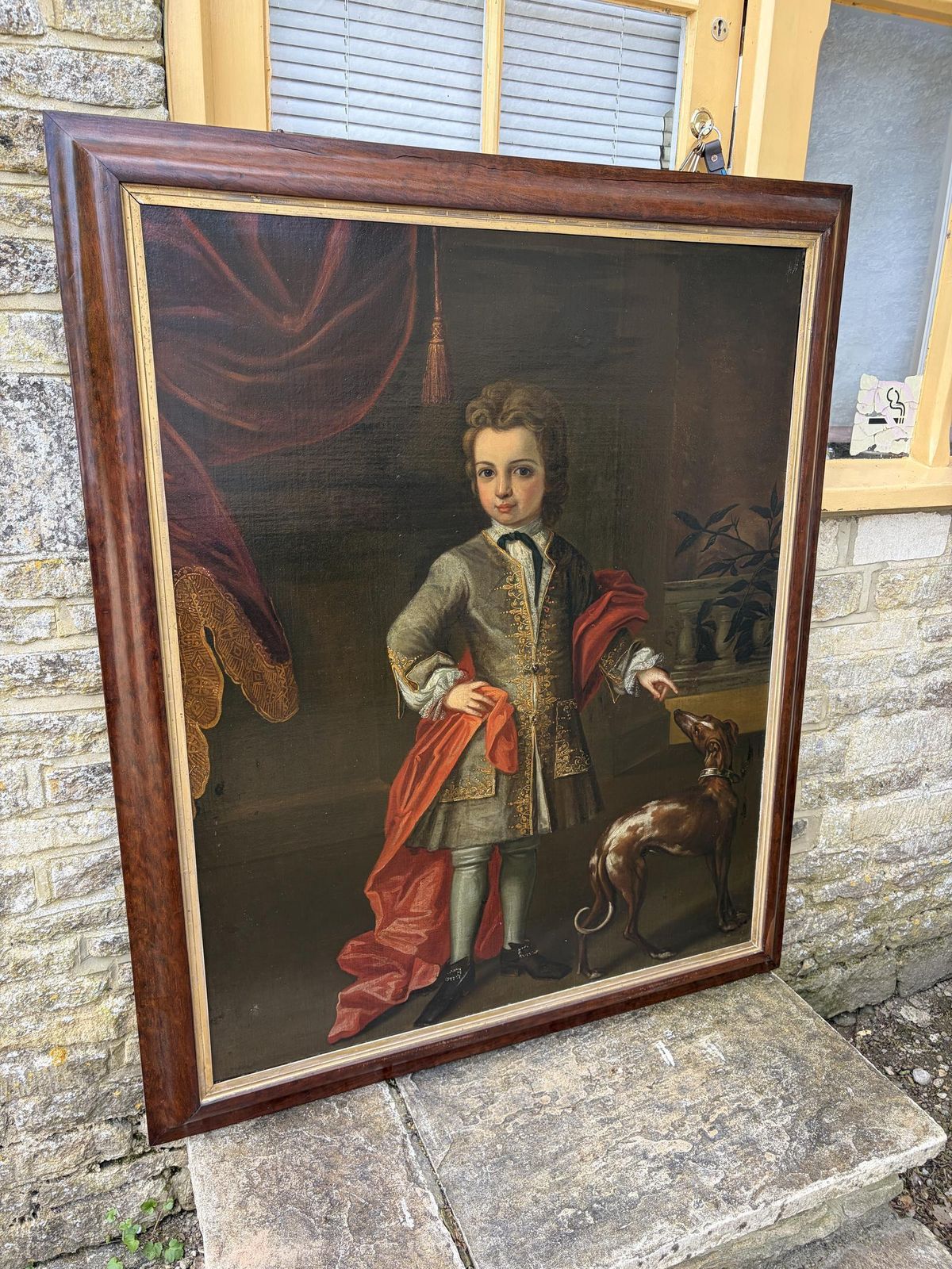 18th Century Oil On Canvas Portrait Of Boy With Dog photo 3995.0