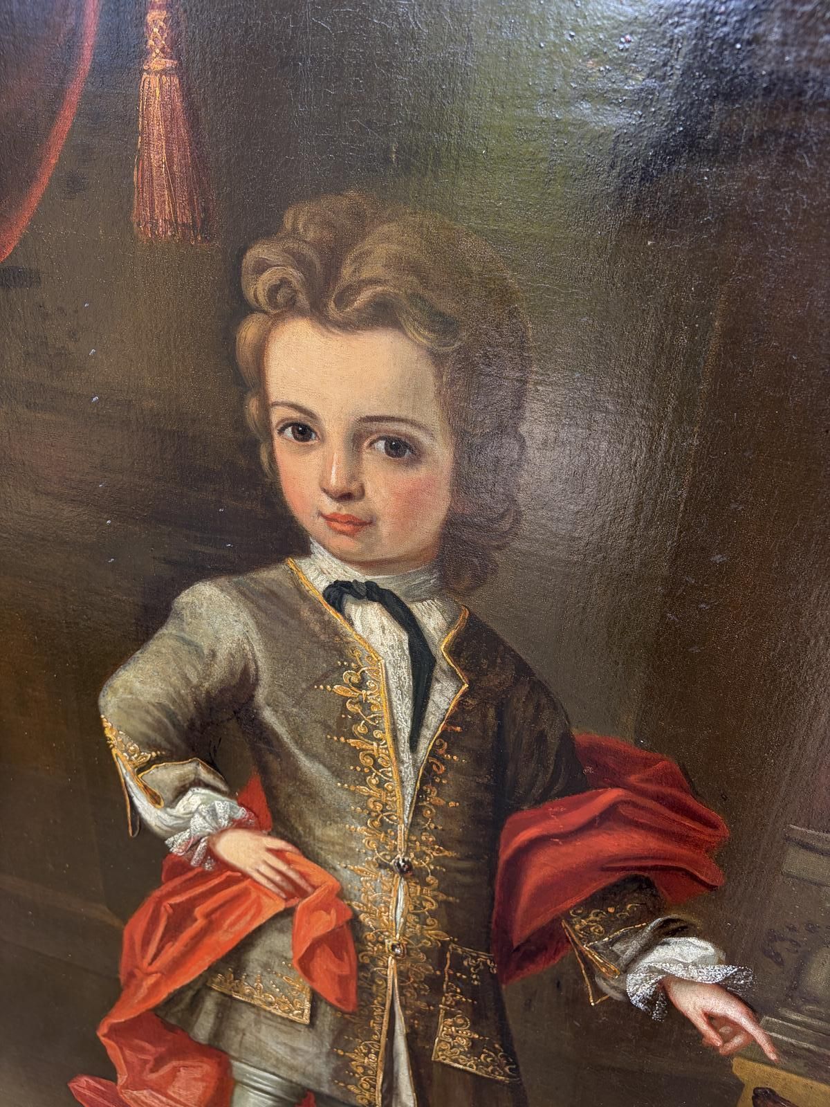 3995.0 18th Century Oil On Canvas Portrait Of Boy With Dog photo