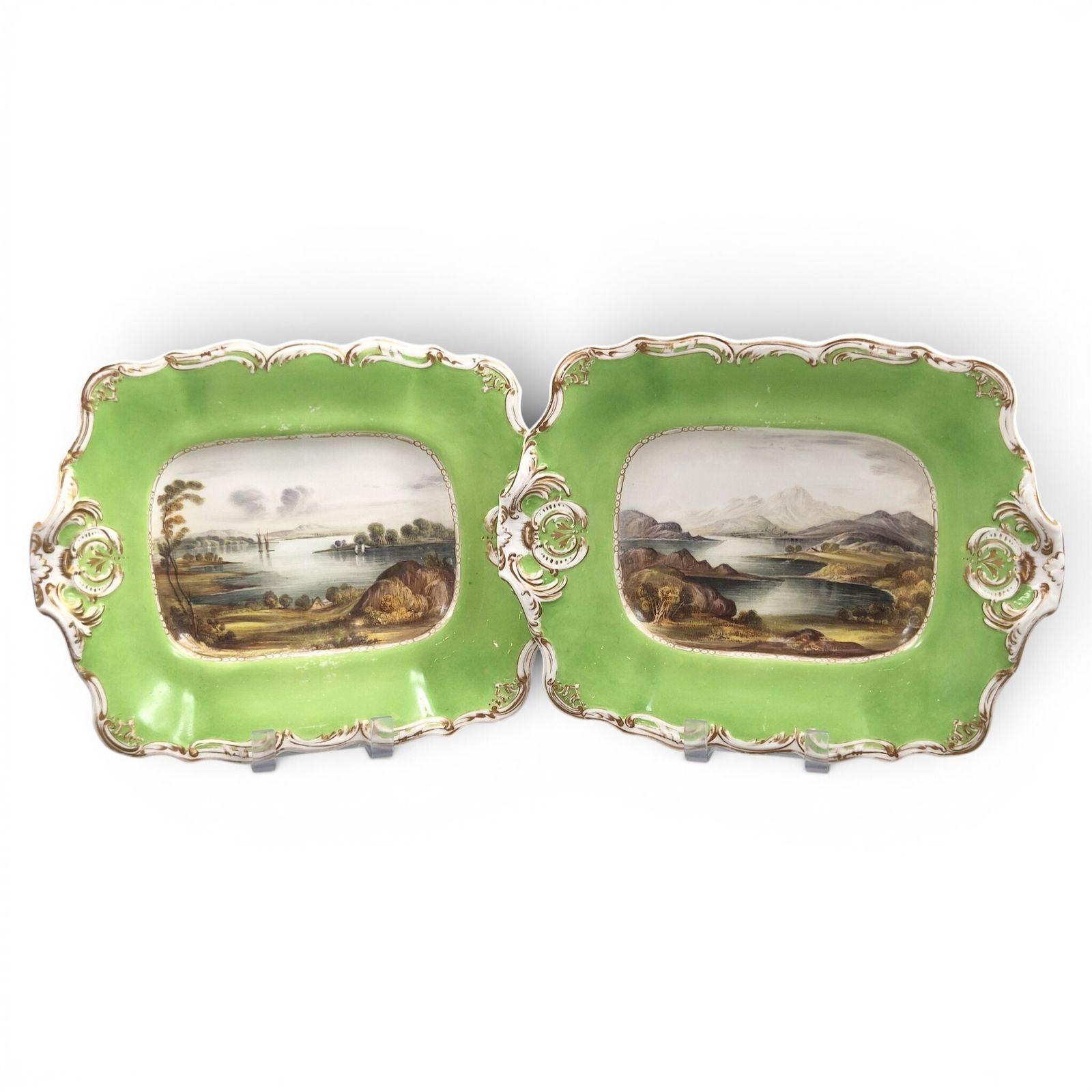 Copeland & Garrett Apple Green Scottish Views Dishes, ca. 1833-1847