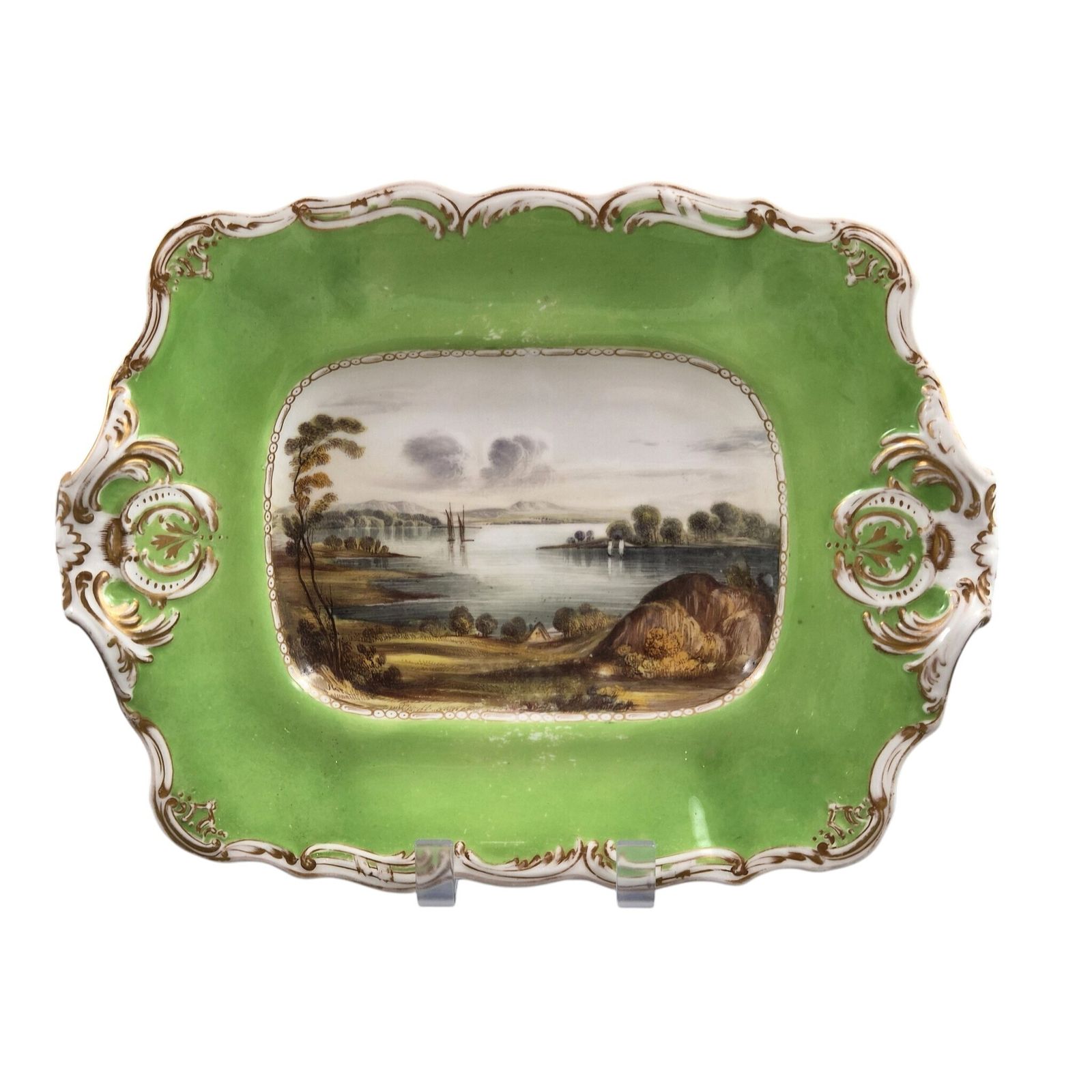 Copeland & Garrett Apple Green Scottish Views Dishes, ca. 1833-1847 photo vintage