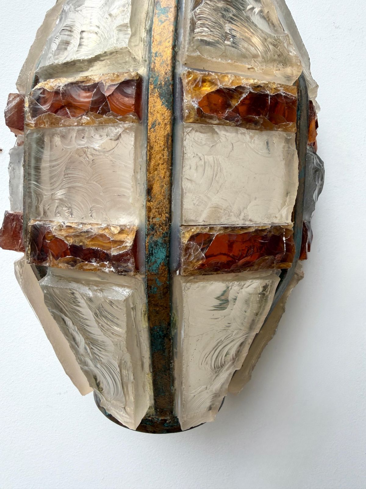 Lighting Pair Of Hammered Glass Wrought Iron Sconces By Longobard, Italy, 1970s photo